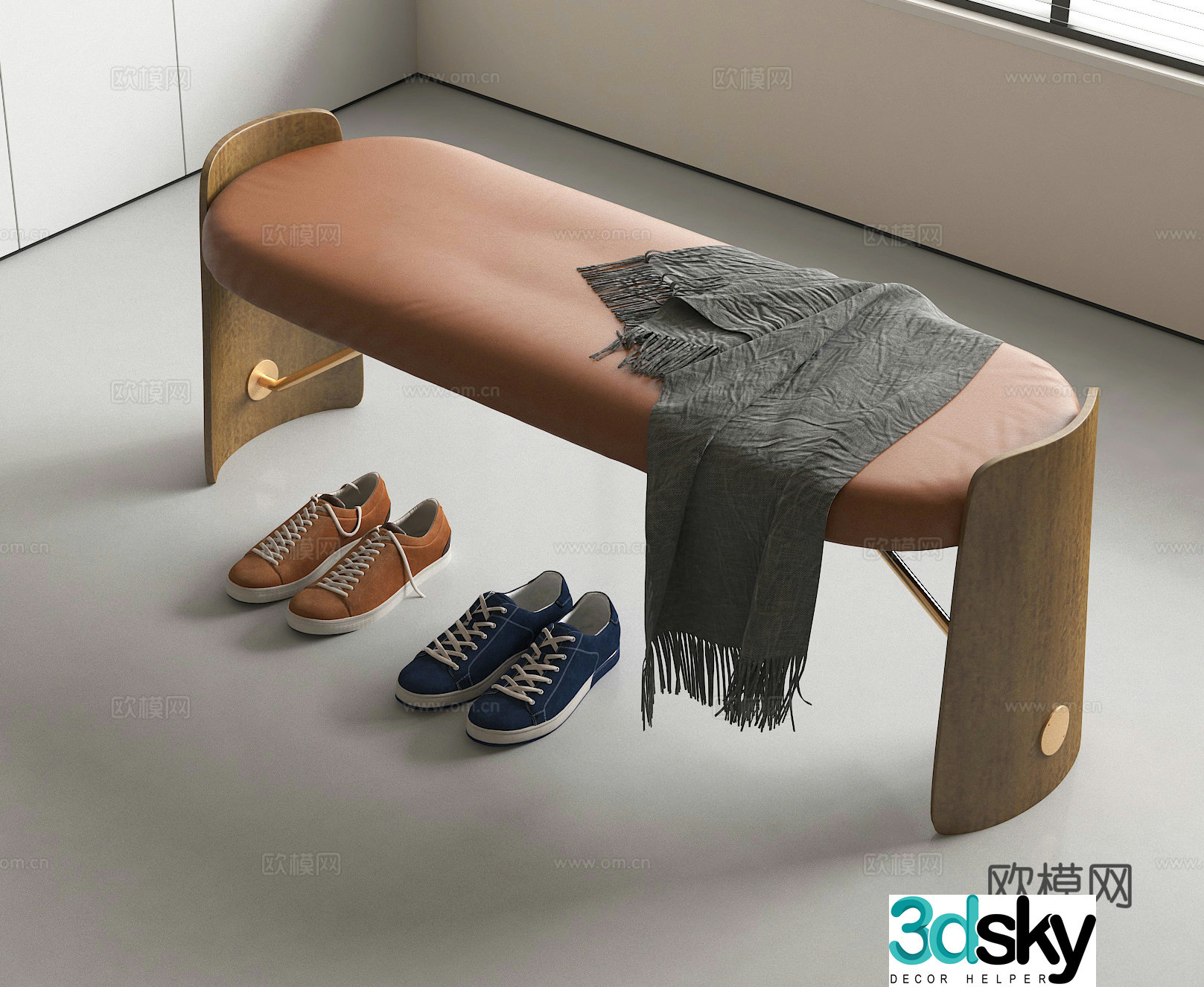 Stool low stool shoe change stool long sofa stool 3d model