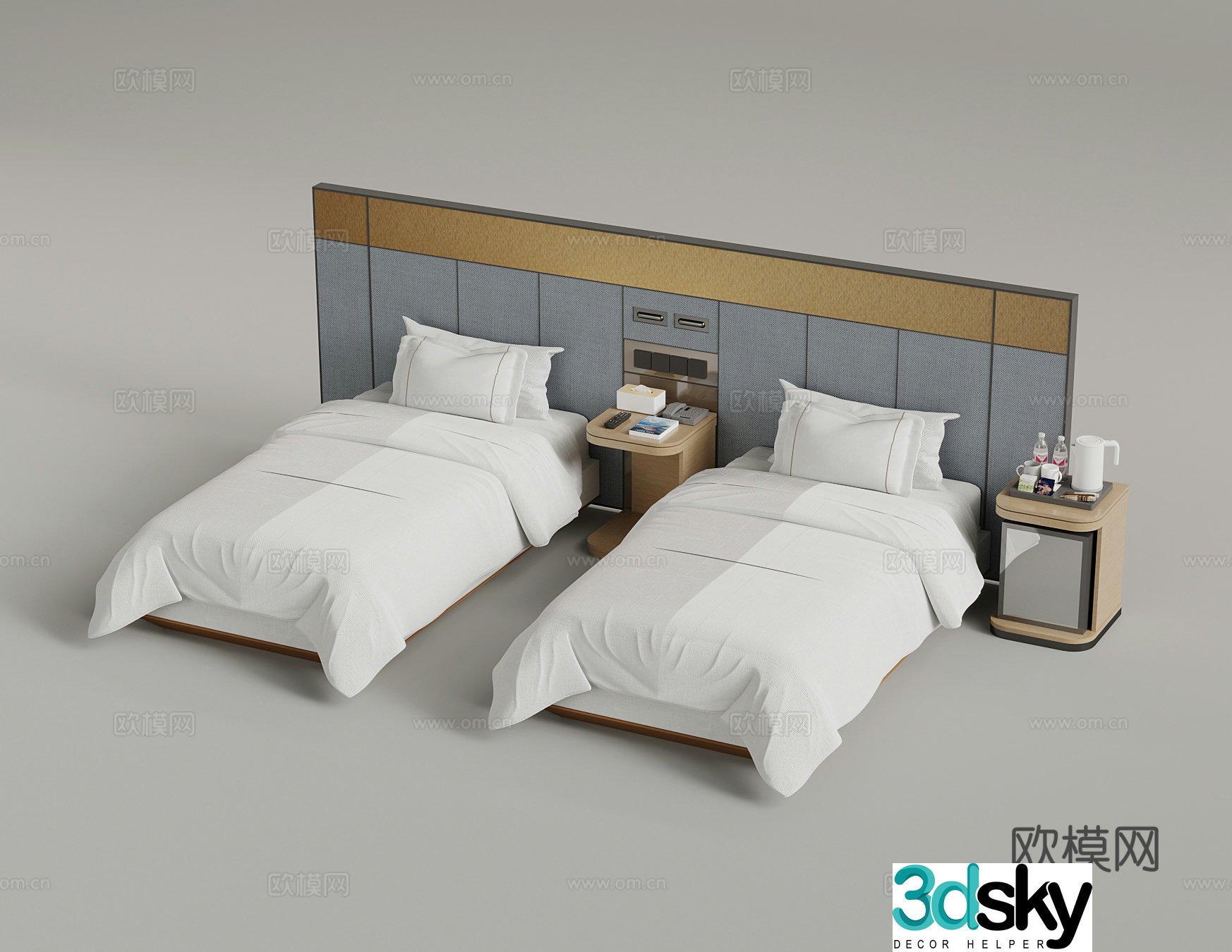 Modern double bed nightstand 3d model