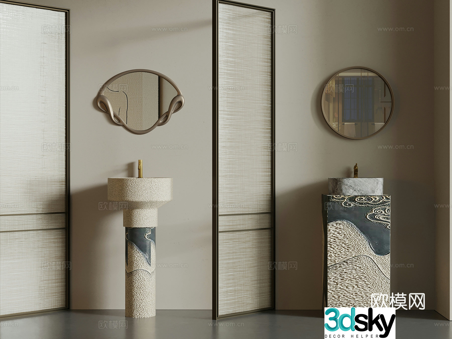 Washing table new Chinese column basin mirror 3D model