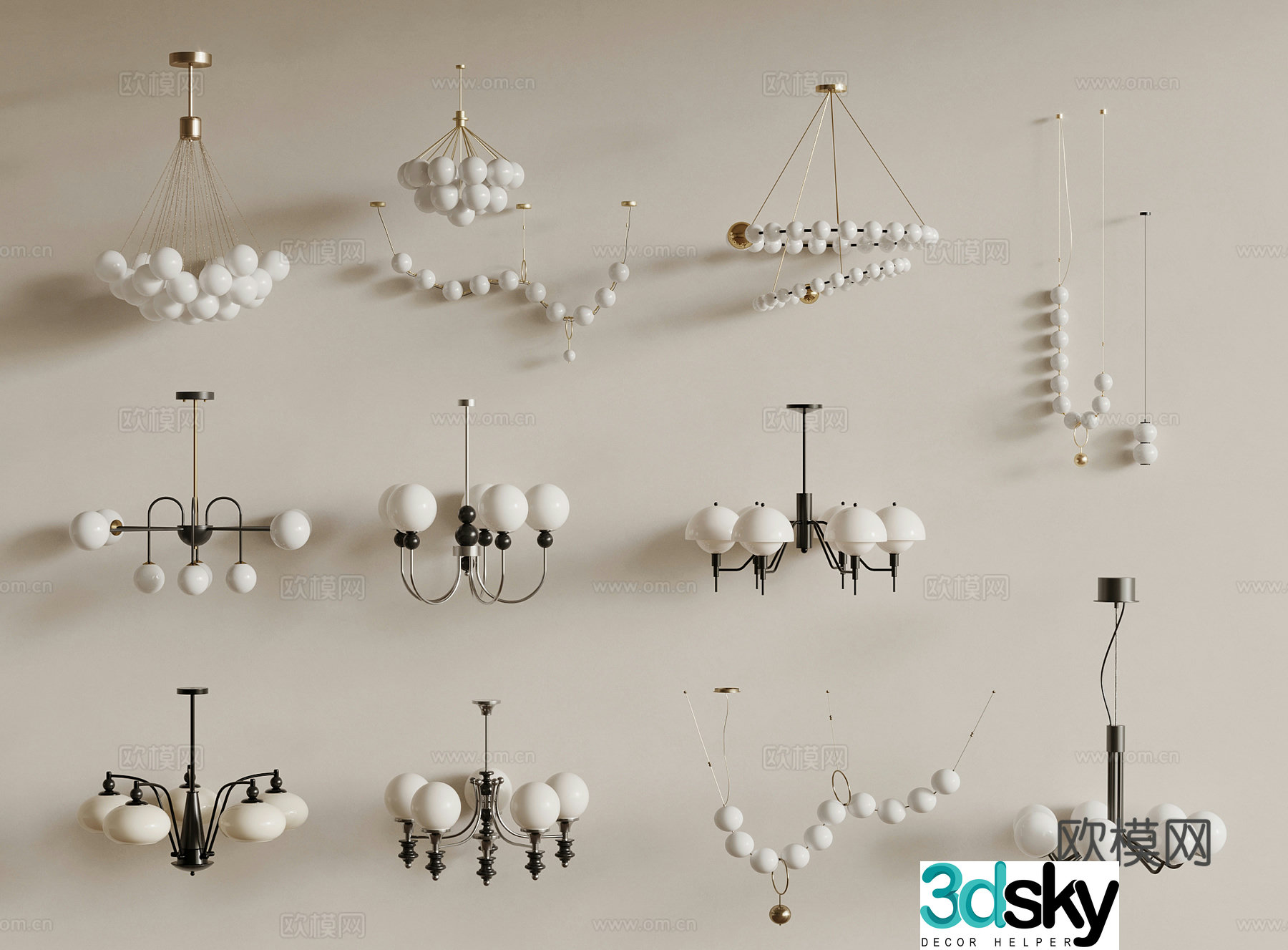 French chandeliers lamp combination 3D model