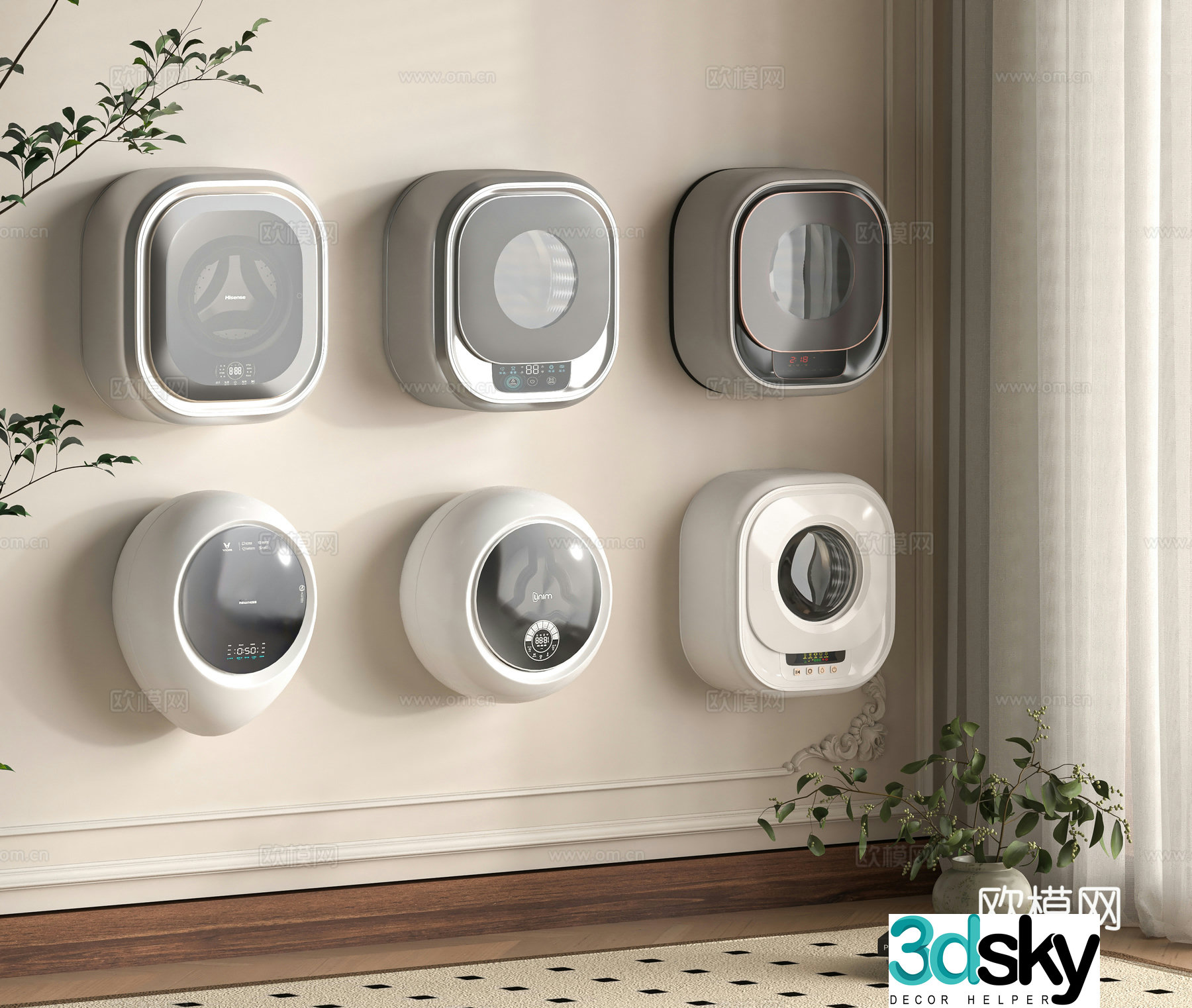 Modern wall-mounted washing machine 3d model