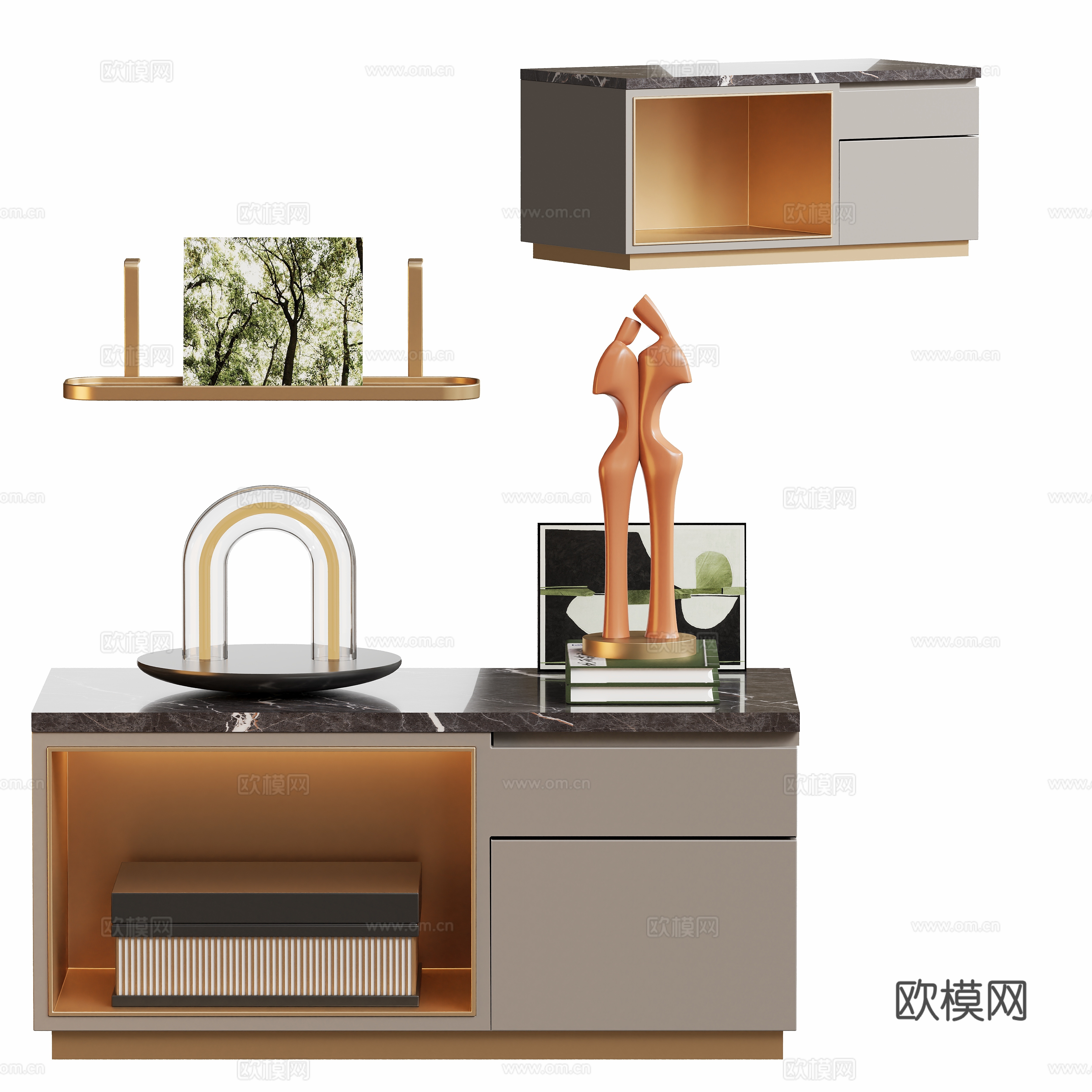 Modern square light luxury bedside table 3D model