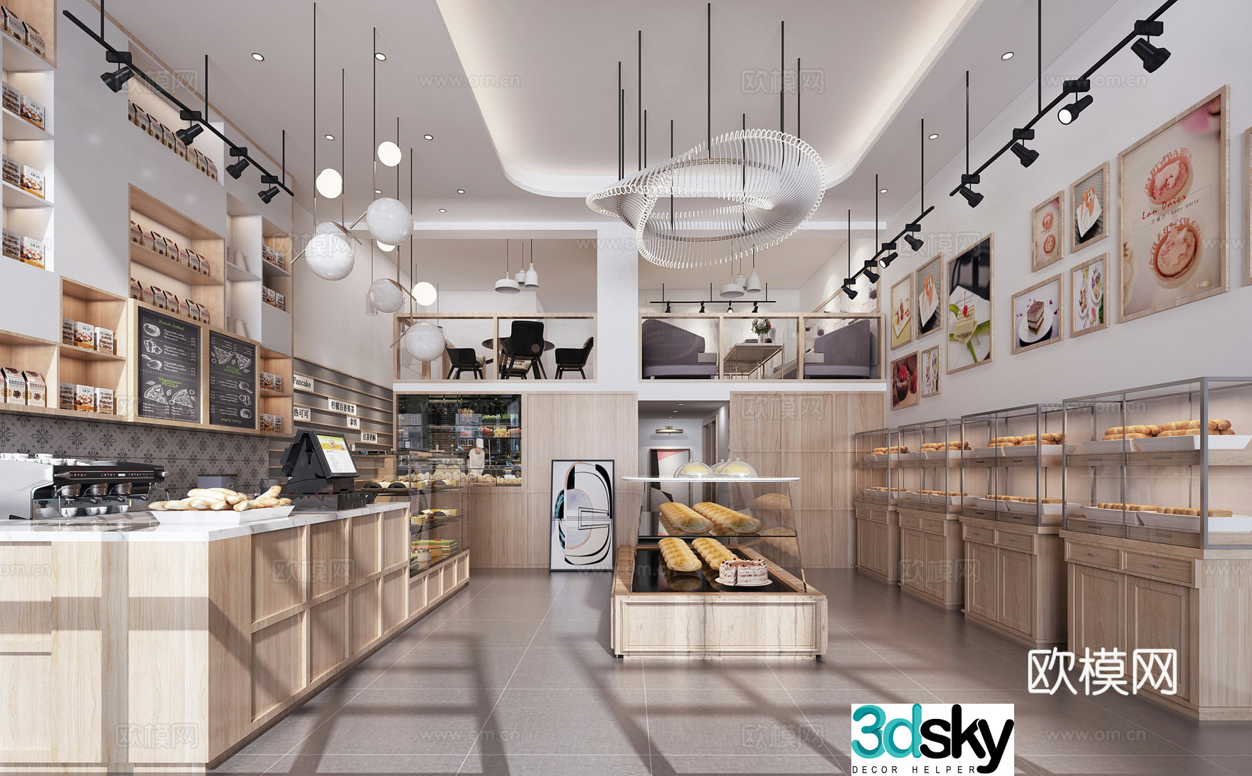 Modern minimalist bakery chandelier shelves 3d model