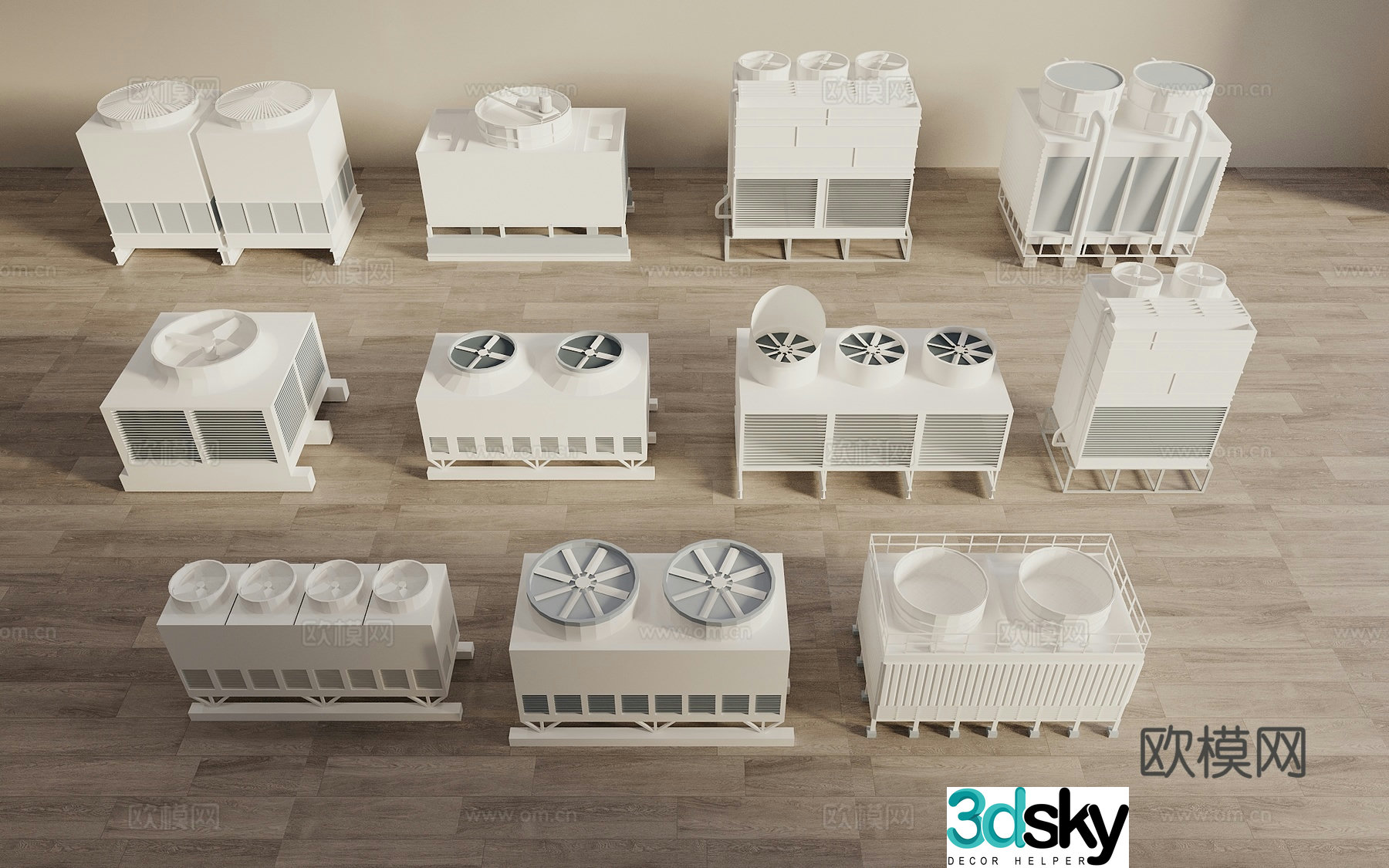 Modern cooling tower exhaust fan water tank industrial equipment 3d model