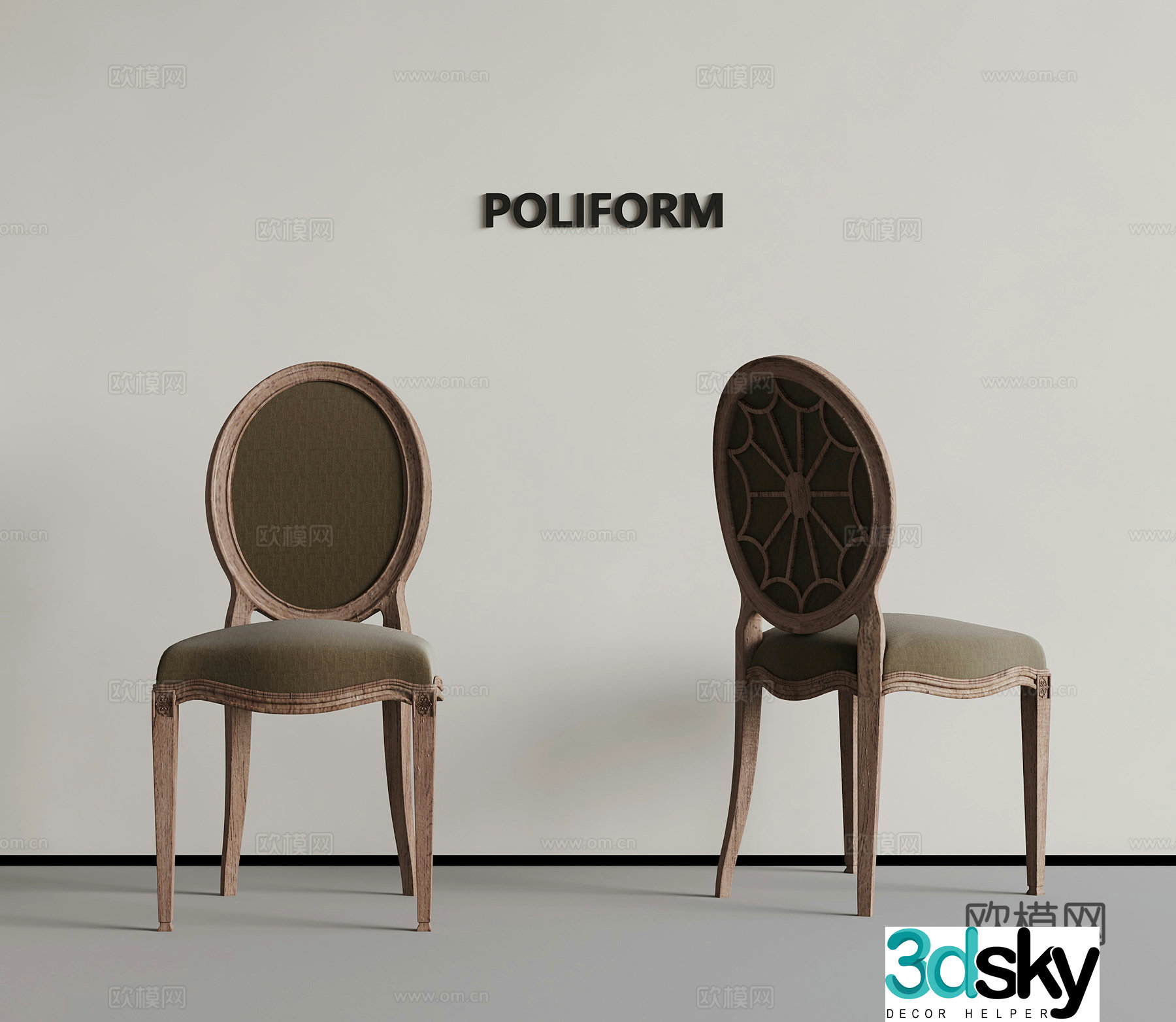 Dining chair French retro style dining chair writing chair 3d model