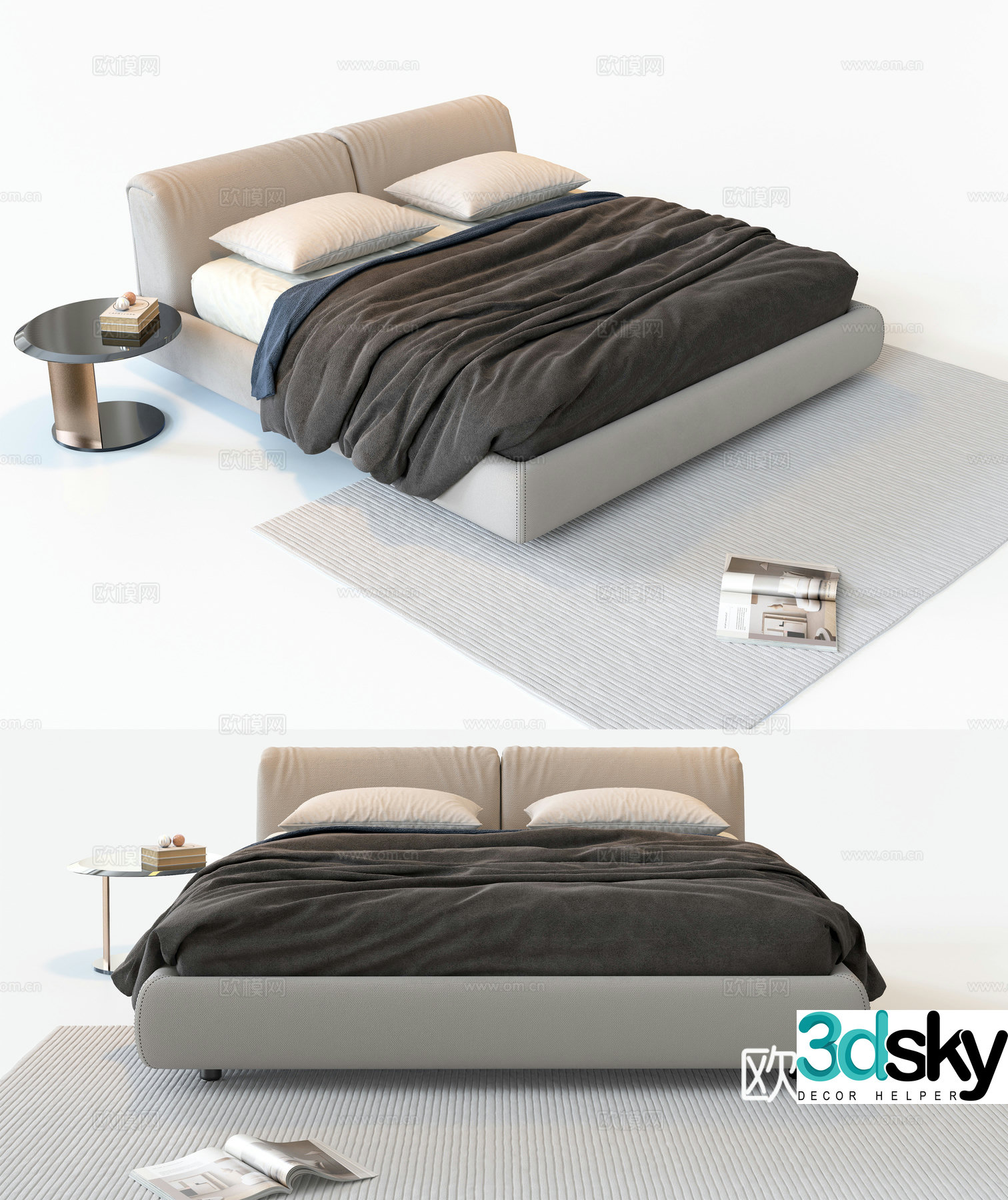 Modern double bed 3d model