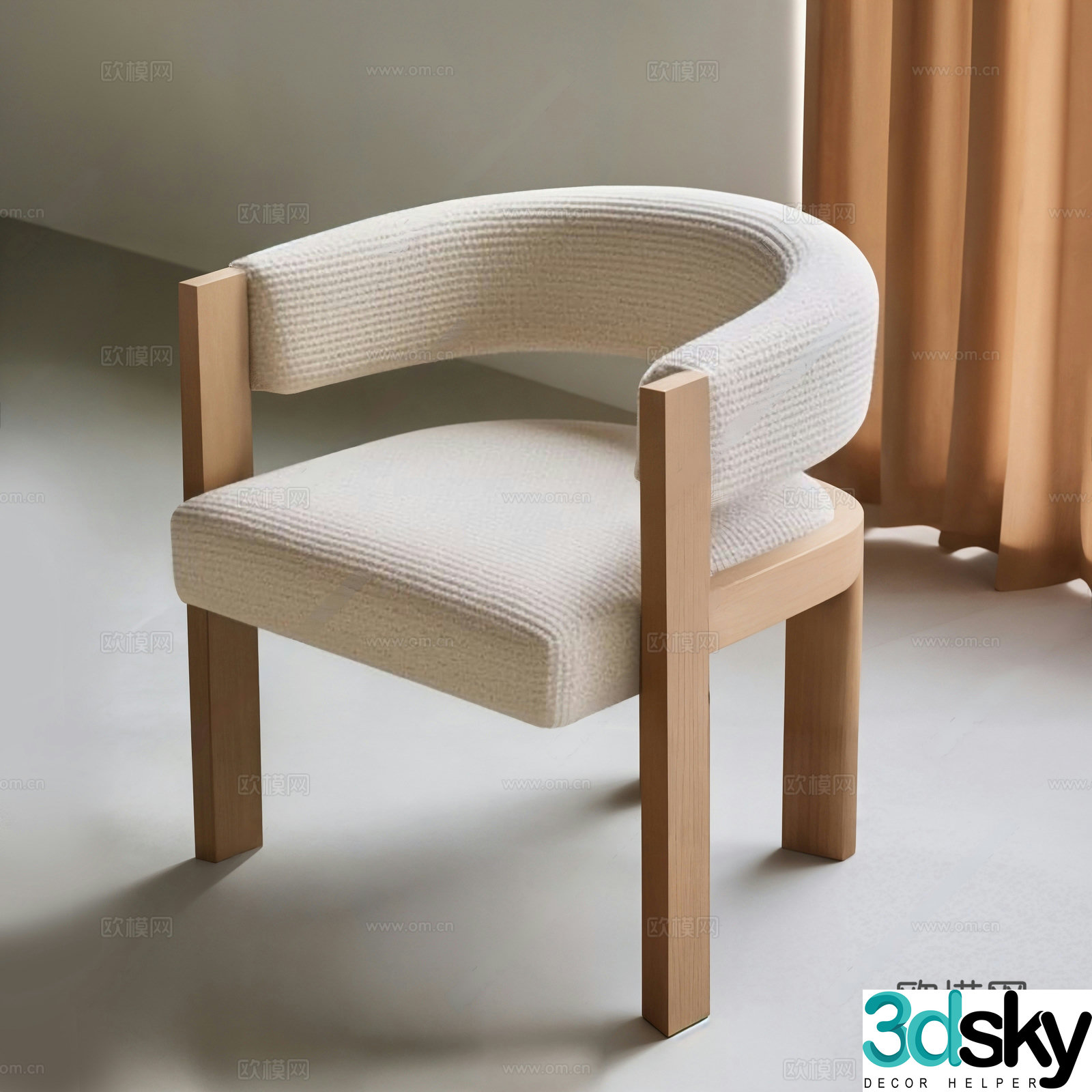 Middle-aged leisure chair Middle-aged leisure chair Wooden chair Ring chair Fabric single chair Armchair Back chair 3D model
