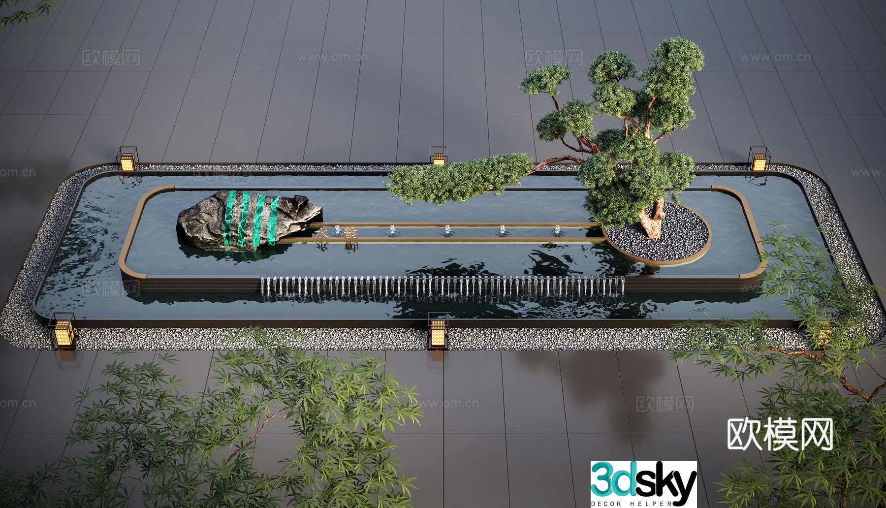 Modern water landscape garden waterscape water bowl stacked water water drop 3d model