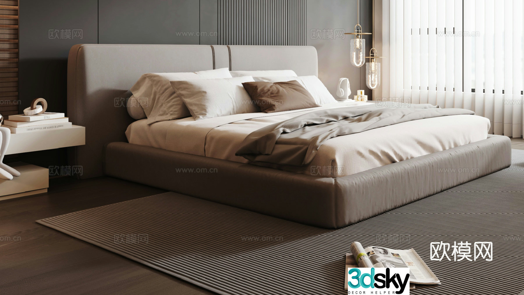 Italian double bed 3d model