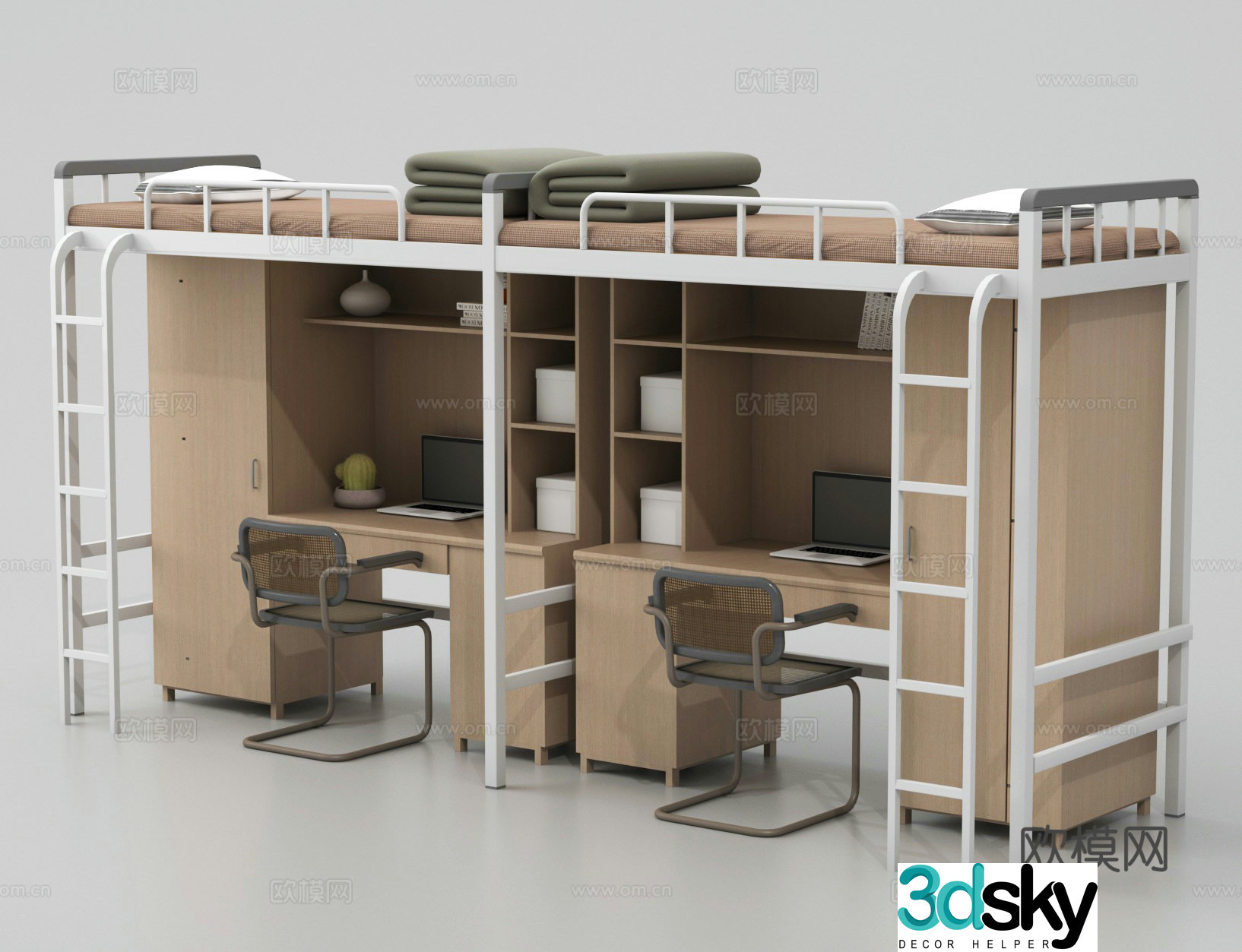 Dormitory bed up and down bed integrated bed table 3D model