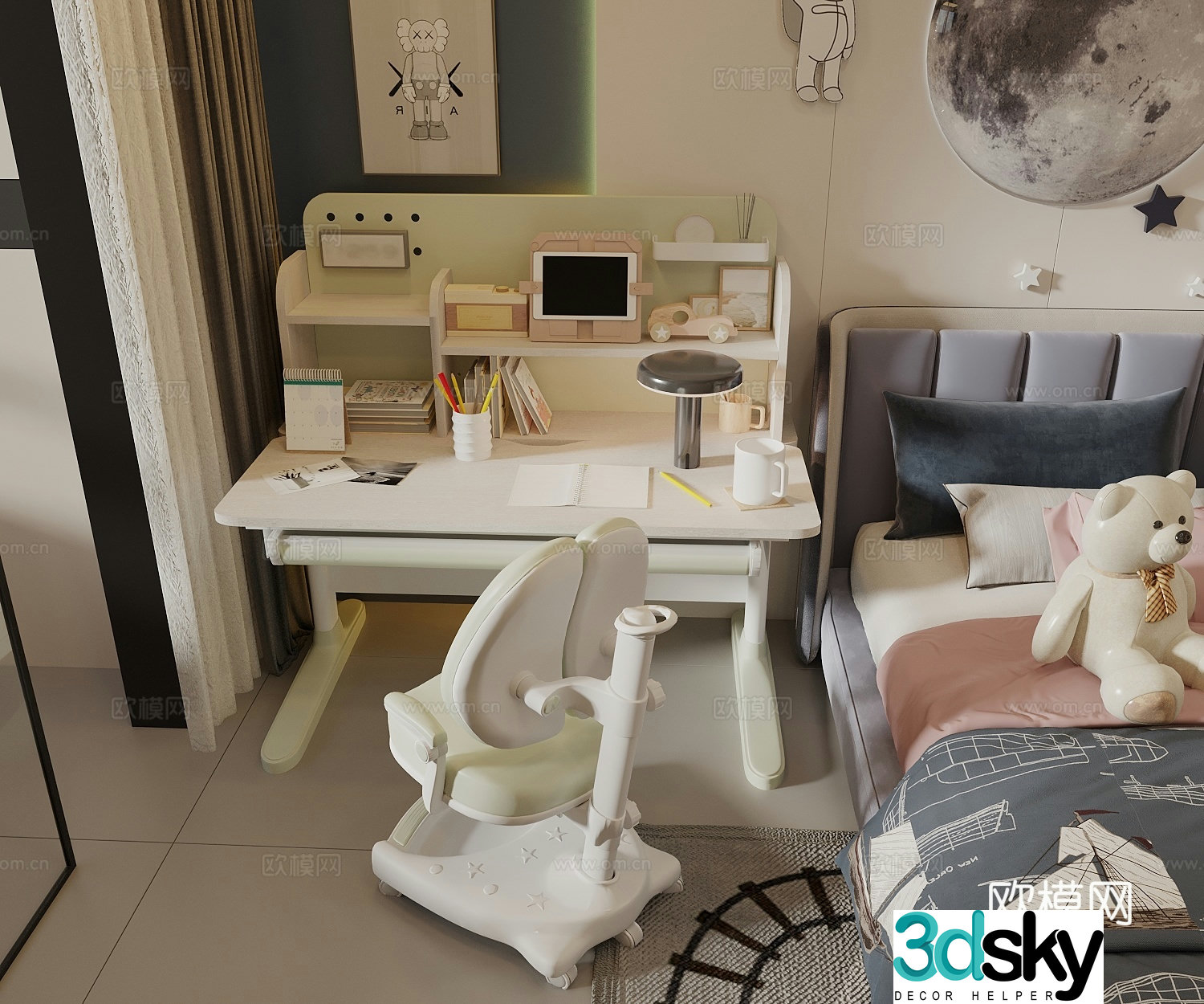 Modern children’s learning tables and chairs lifting tables and chairs student desks desks and chairs learning stationery 3D model