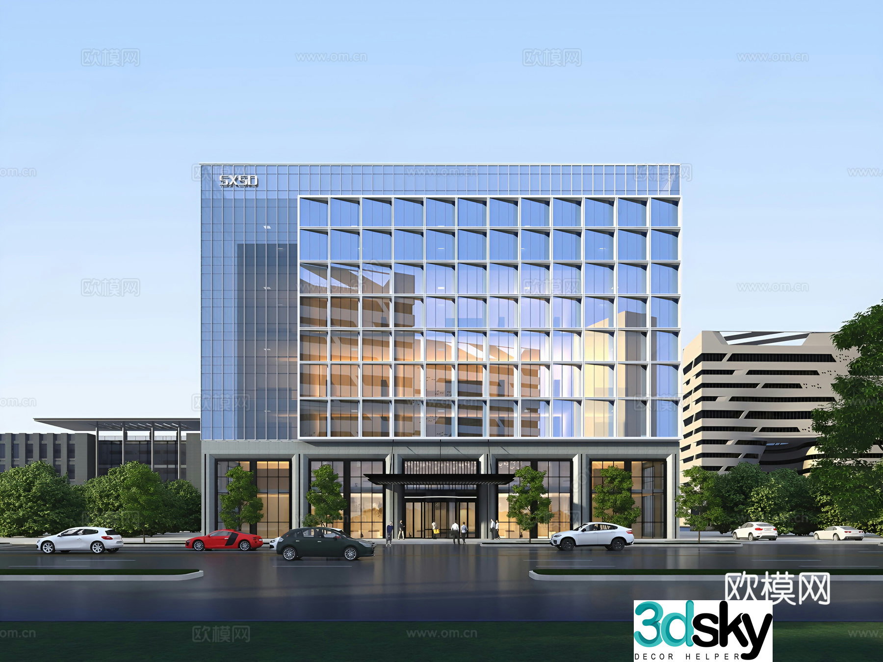 Modern office building glass curtain office building 3d model