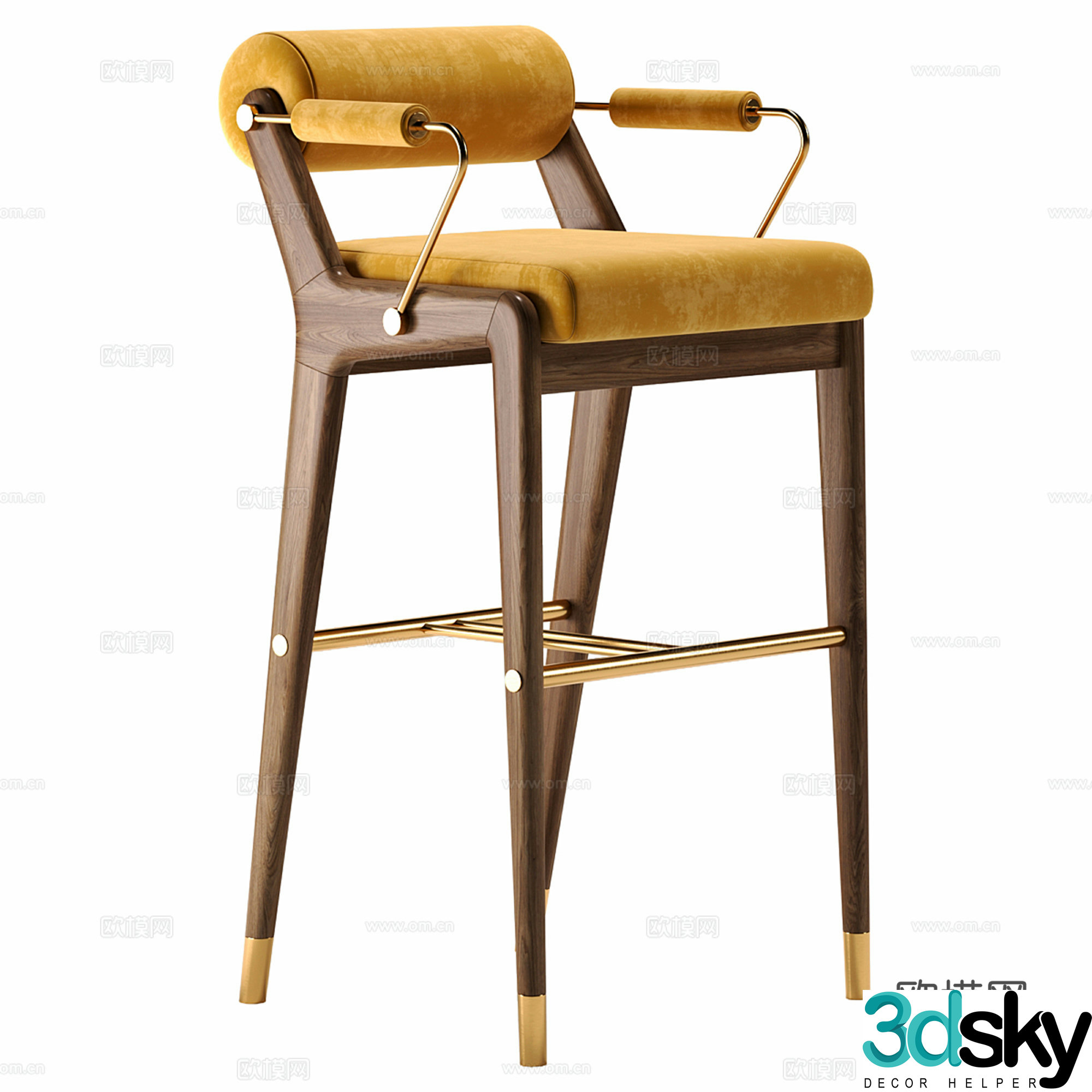 Modern light luxury bar chair bar stool 3D model