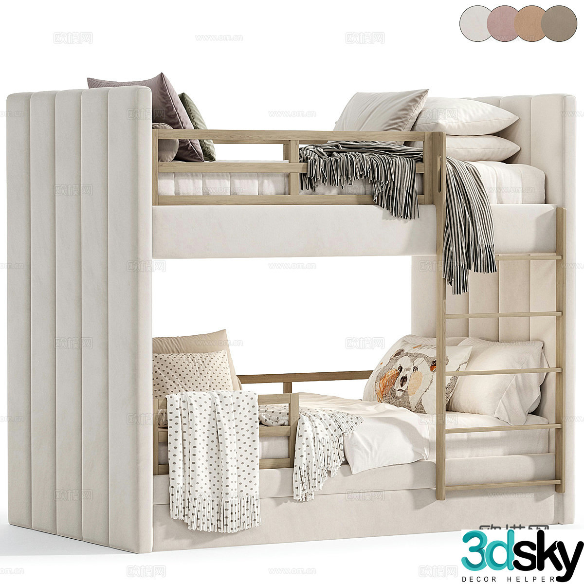 Modern cream style children’s fabric up and down bed 3D model
