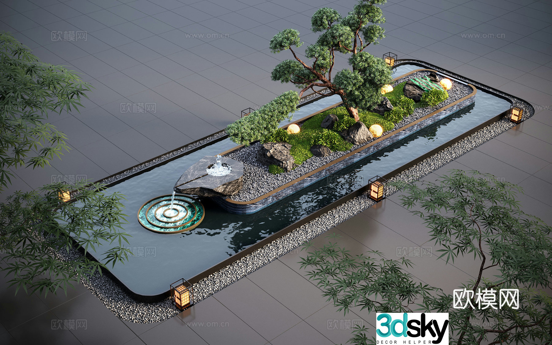 Modern water landscape garden waterscape water bowl stacked water water drop 3d model