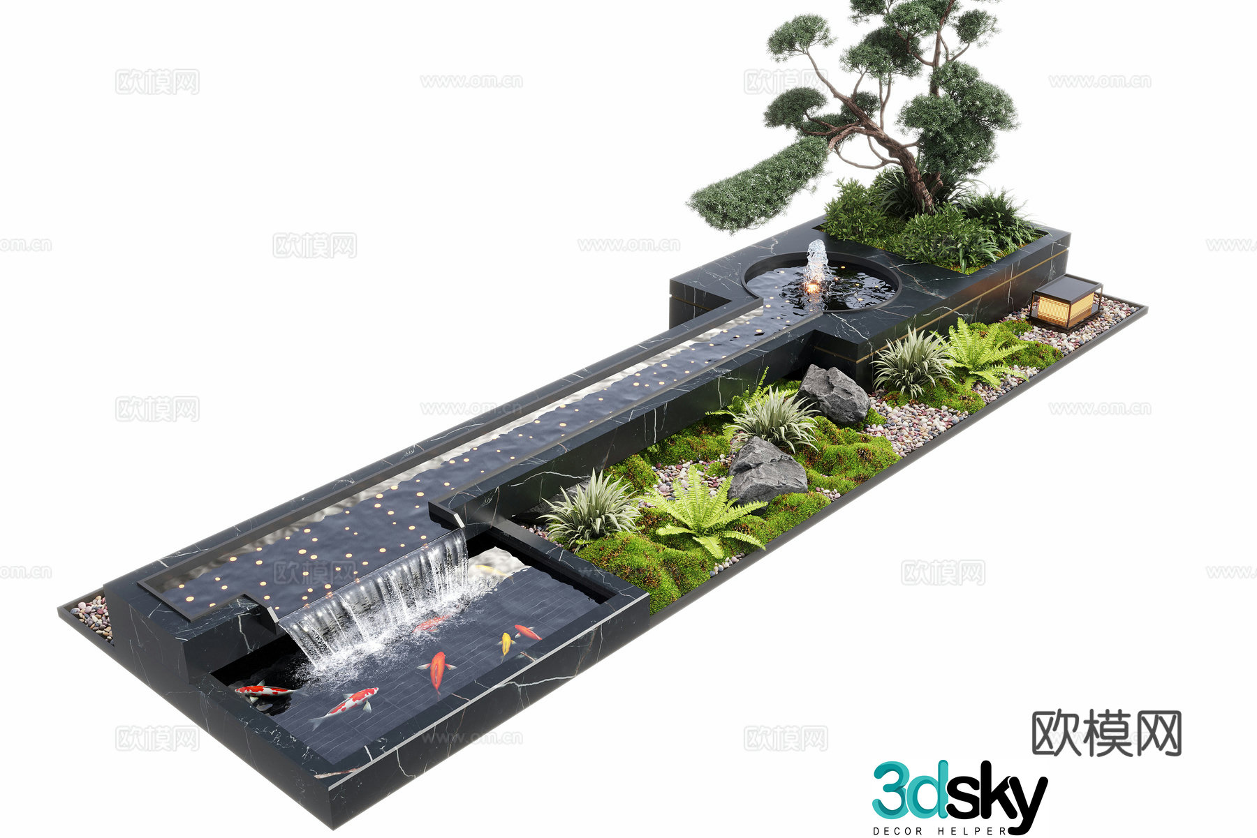 Modern water landscape garden waterscape water bowl stacked water water drop 3d model