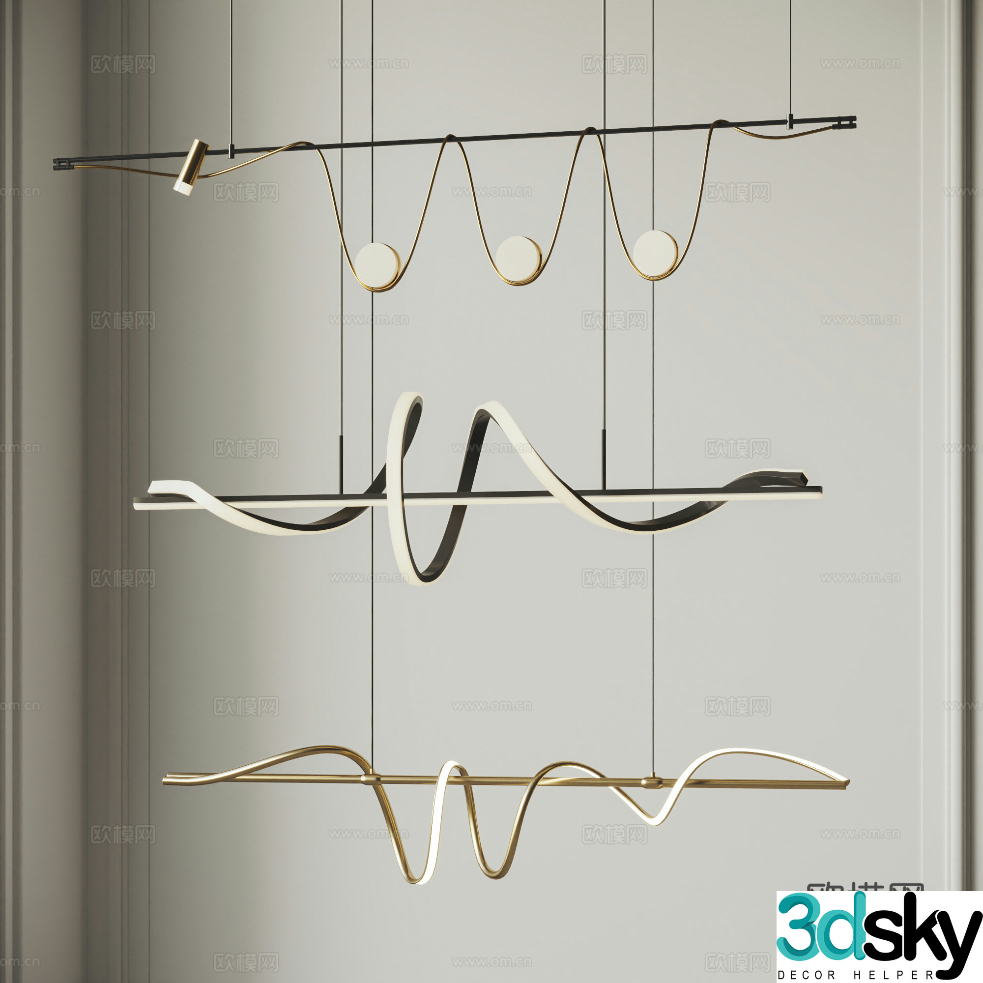 Modern light luxury chandeliers metal chandeliers LED chandeliers linear chandeliers restaurant chandeliers 3D model