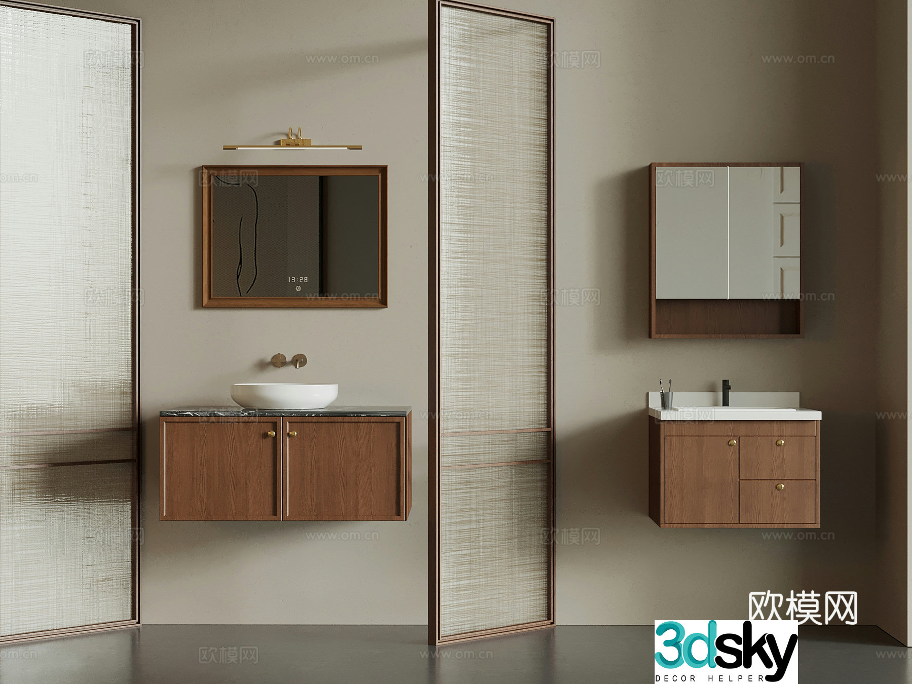 Bathroom cabinet New Chinese style bathroom cabinet Mirror 3D model