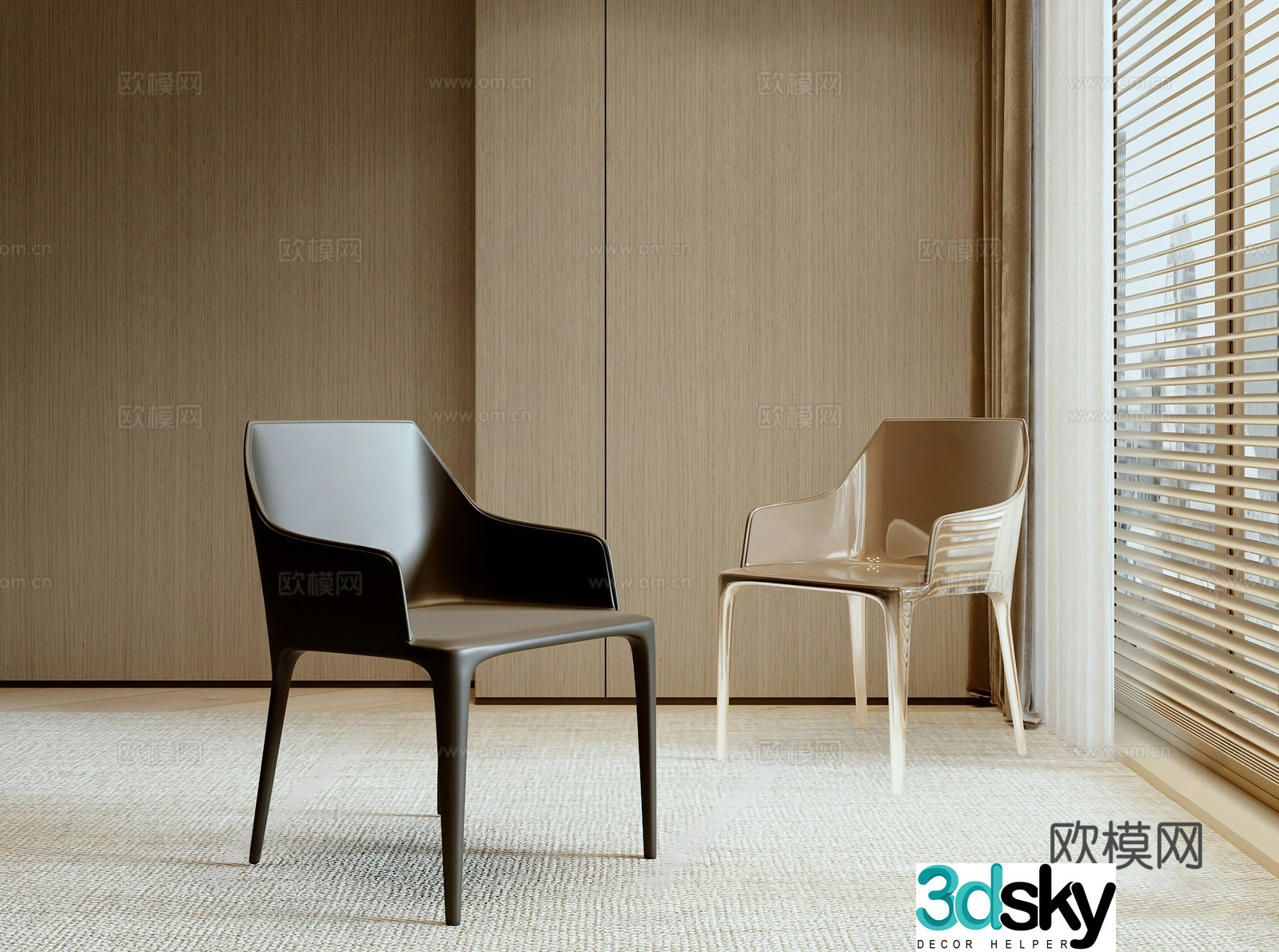 Secolo Modern Dining Chair Chair Acrylic Chair Leather Chair 3D Model