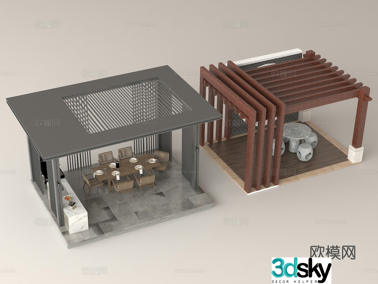 Outdoor leisure courtyard design pavilion design terrace landscape leisure terrace 3d model