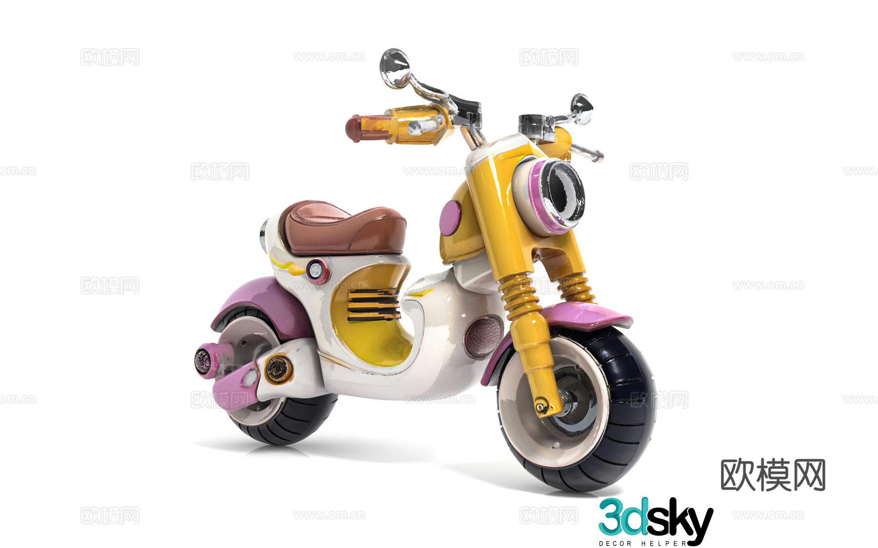 Cartoon motorcycle, cartoon vehicle, animation style, ornaments and props, display accessories, beautiful 3D model