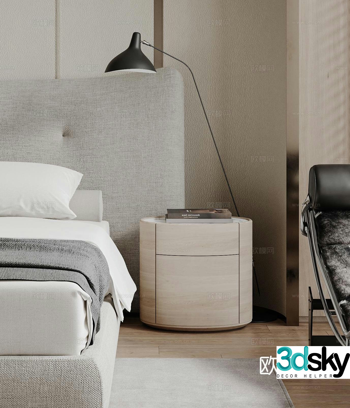 Modern round bedside table 3d model