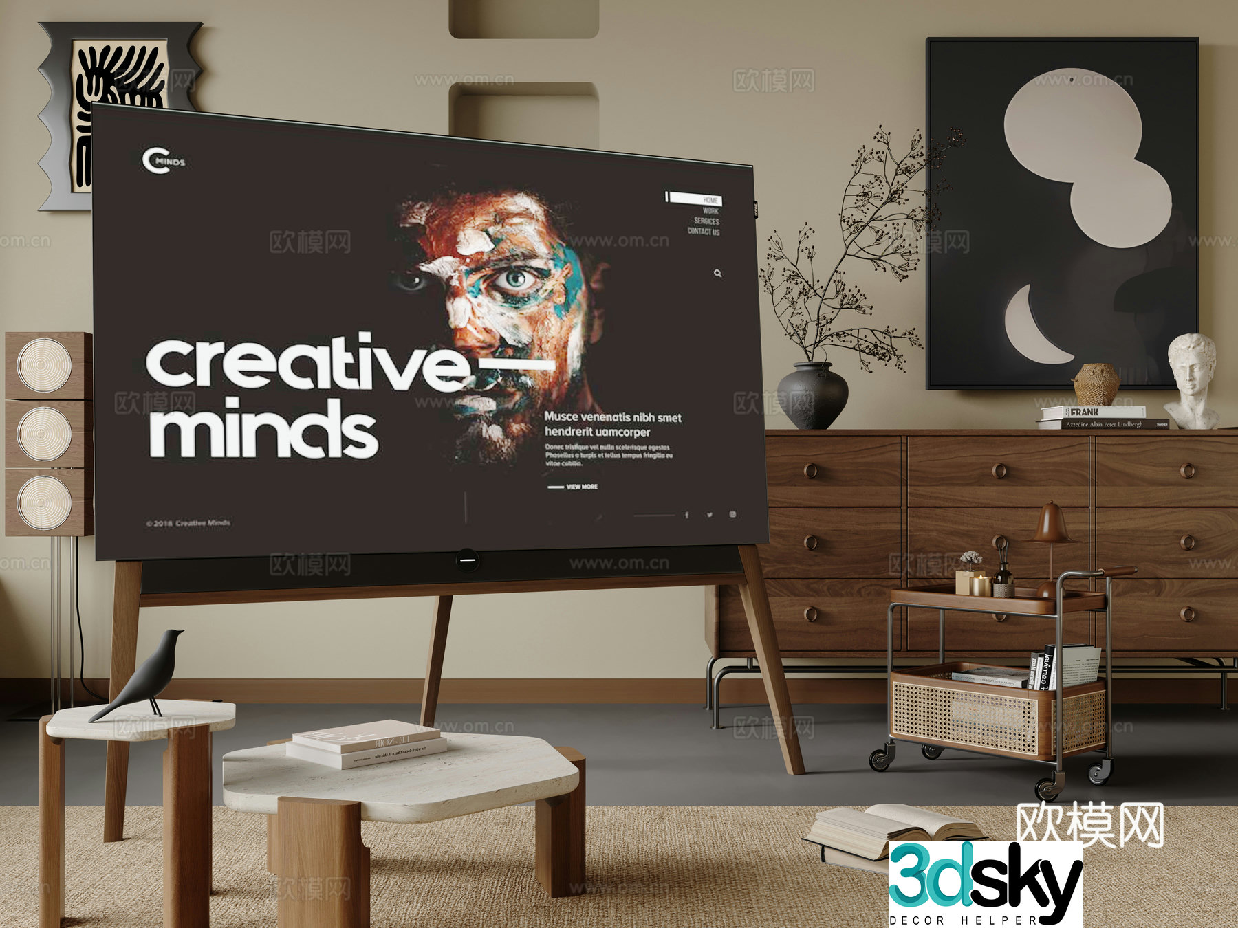 Middle-aged stand TV Mobile TV Floor-standing TV 3D model