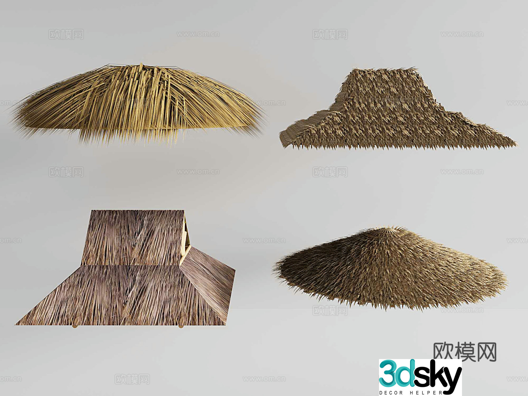 Modern thatched hut roof thatched hut straw haystack roof 3d model