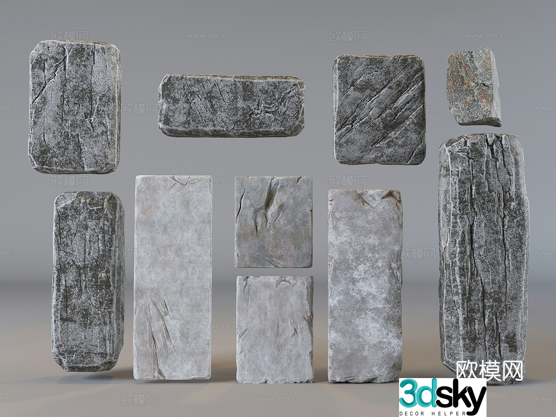 Modern stone stone strip stone Jingshi square stone stone pier ornament 3D model