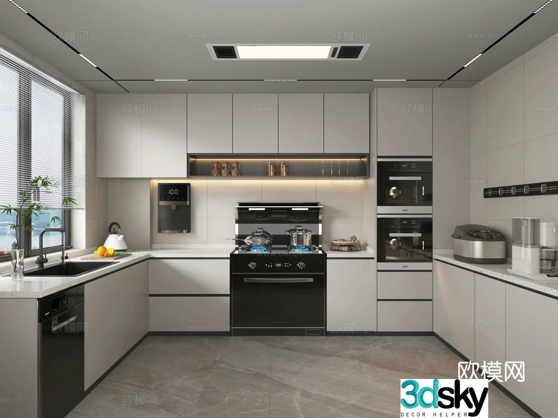 Modern kitchen cabinet range hood dishwasher oven 3d model