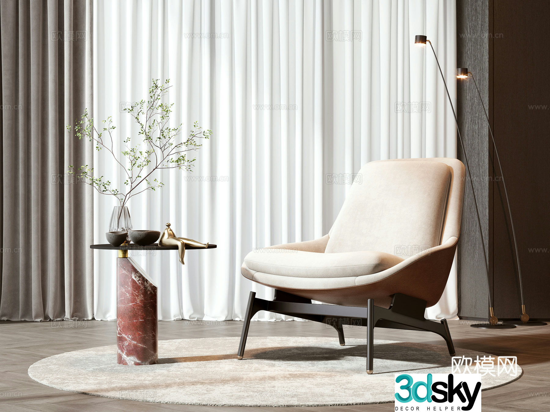New Chinese casual chair coffee table combination 3D model
