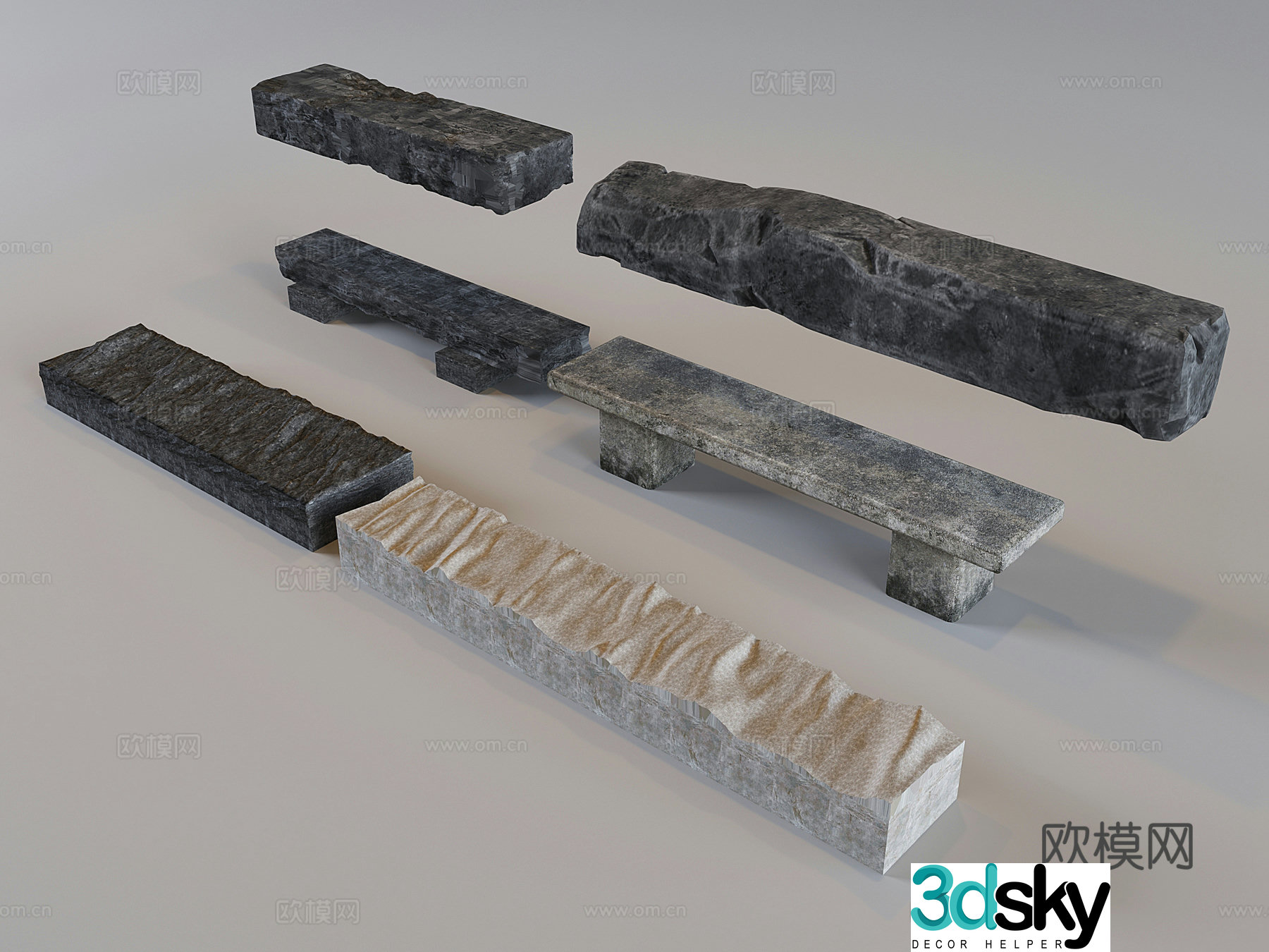 Modern stone stone strip stone Jingshi square stone stone pier stone bench 3D model