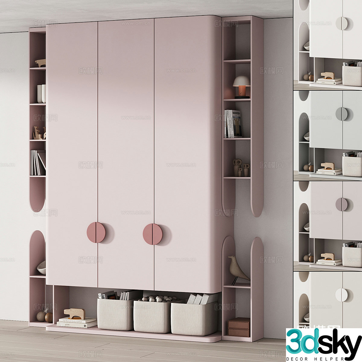 Modern creamy style children’s wardrobe 3d model