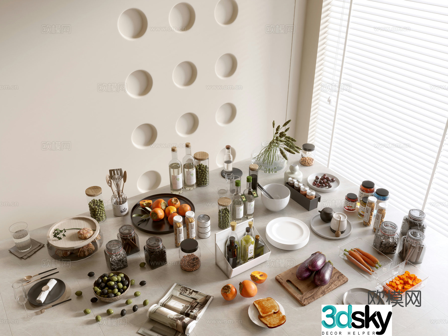Modern ornament combination Kitchen supplies Kitchenware Tableware Kitchen appliances Art ornaments Dining table 3D model