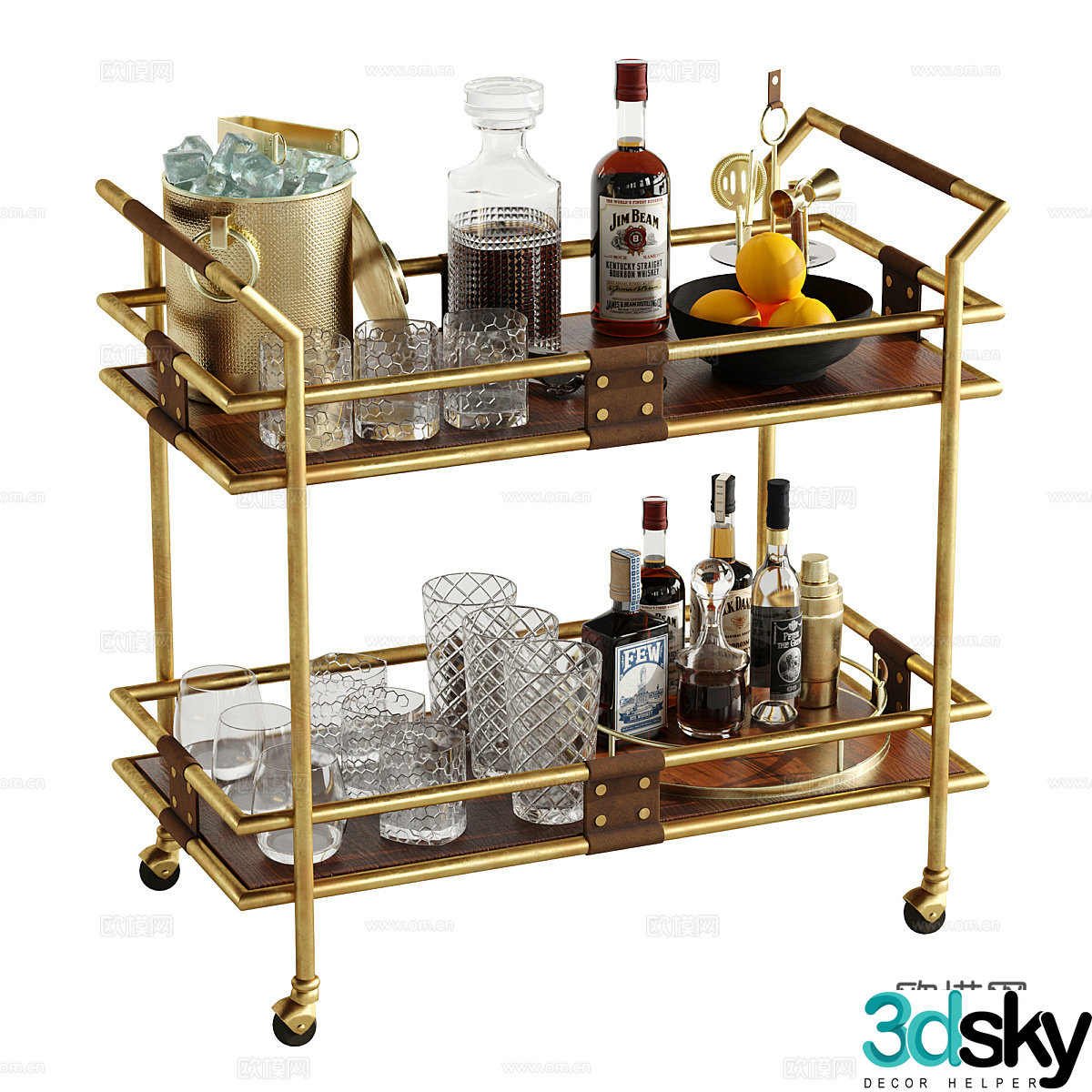 Modern light luxury bar trolley 3d model