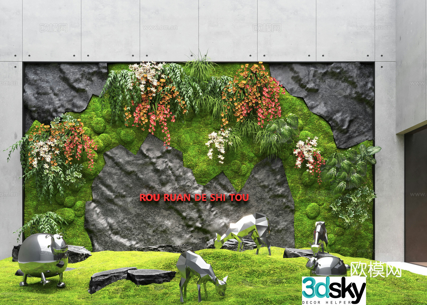 Modern interior landscape landscaping moss landscape plant wall landscape wall metal installation sculpture 3d model