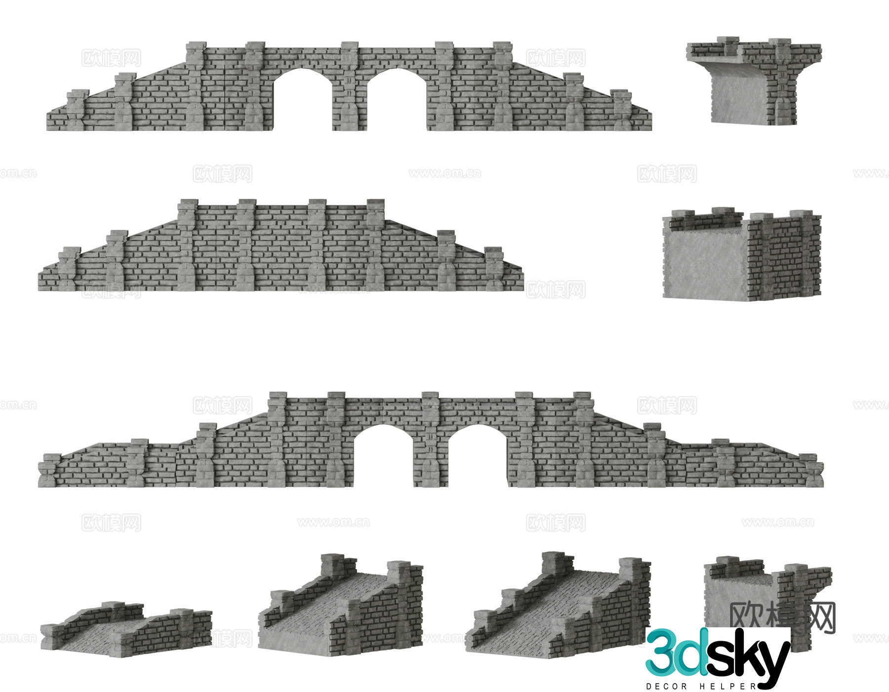 Modern stone arch bridge 3d model
