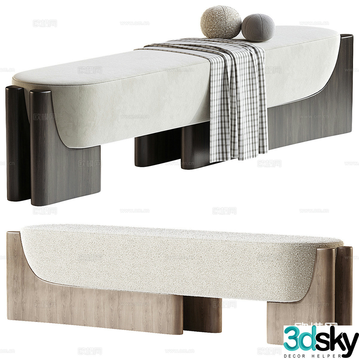 New Chinese style bed tail stool bench strip stool 3D model