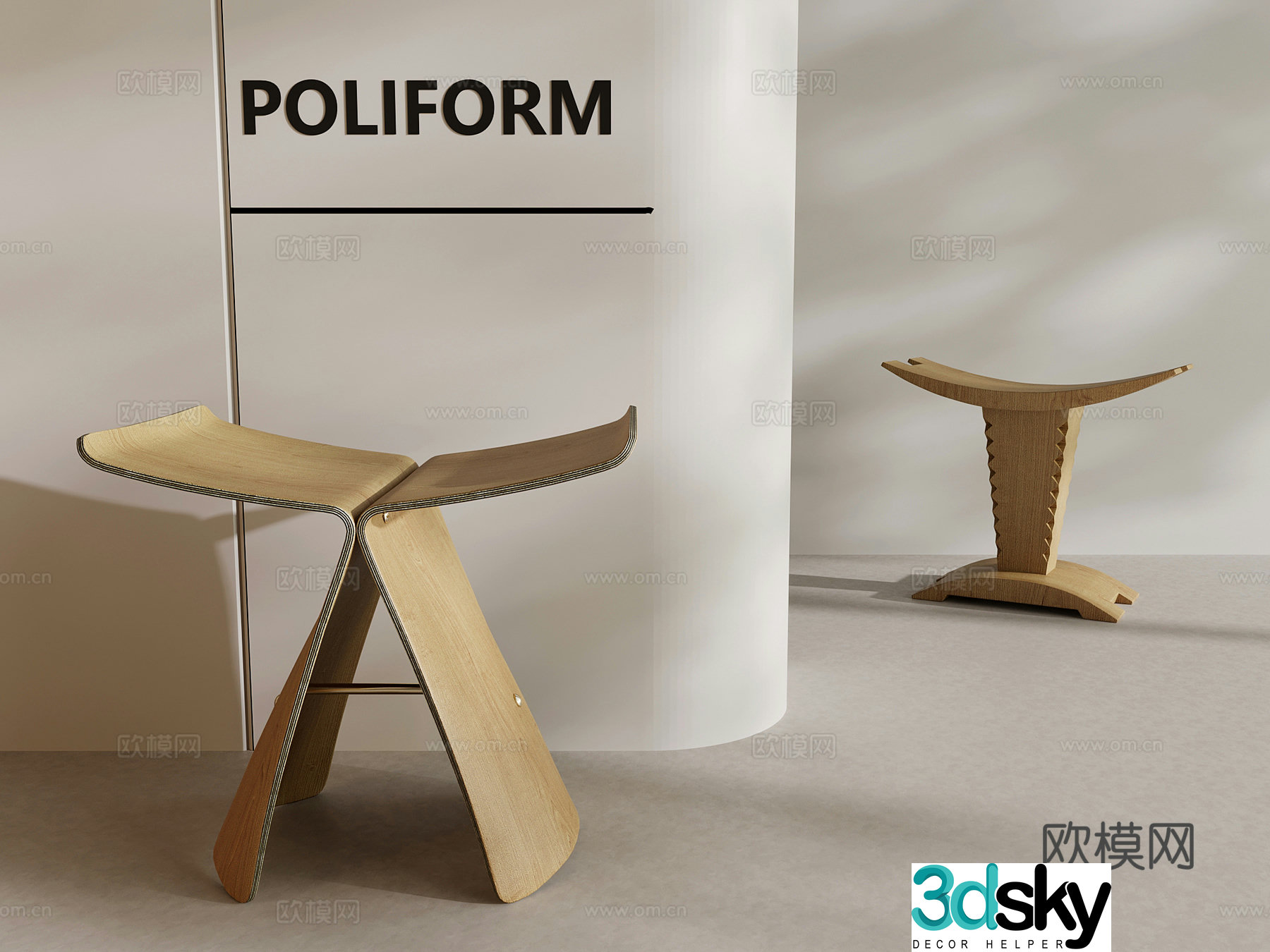 Stool Middle Style Stool Wooden Stool 3D Model