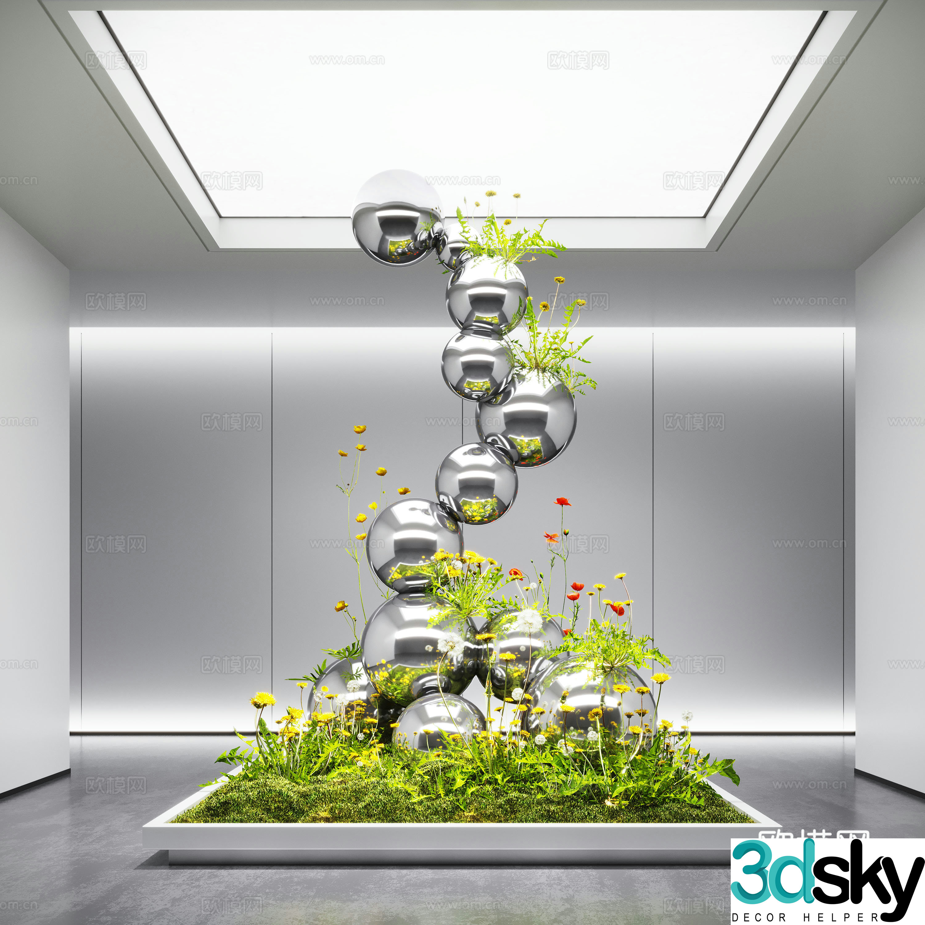 Modern interior landscape landscaping Moss landscape moss landscaping Metal installation sculpture 3D model