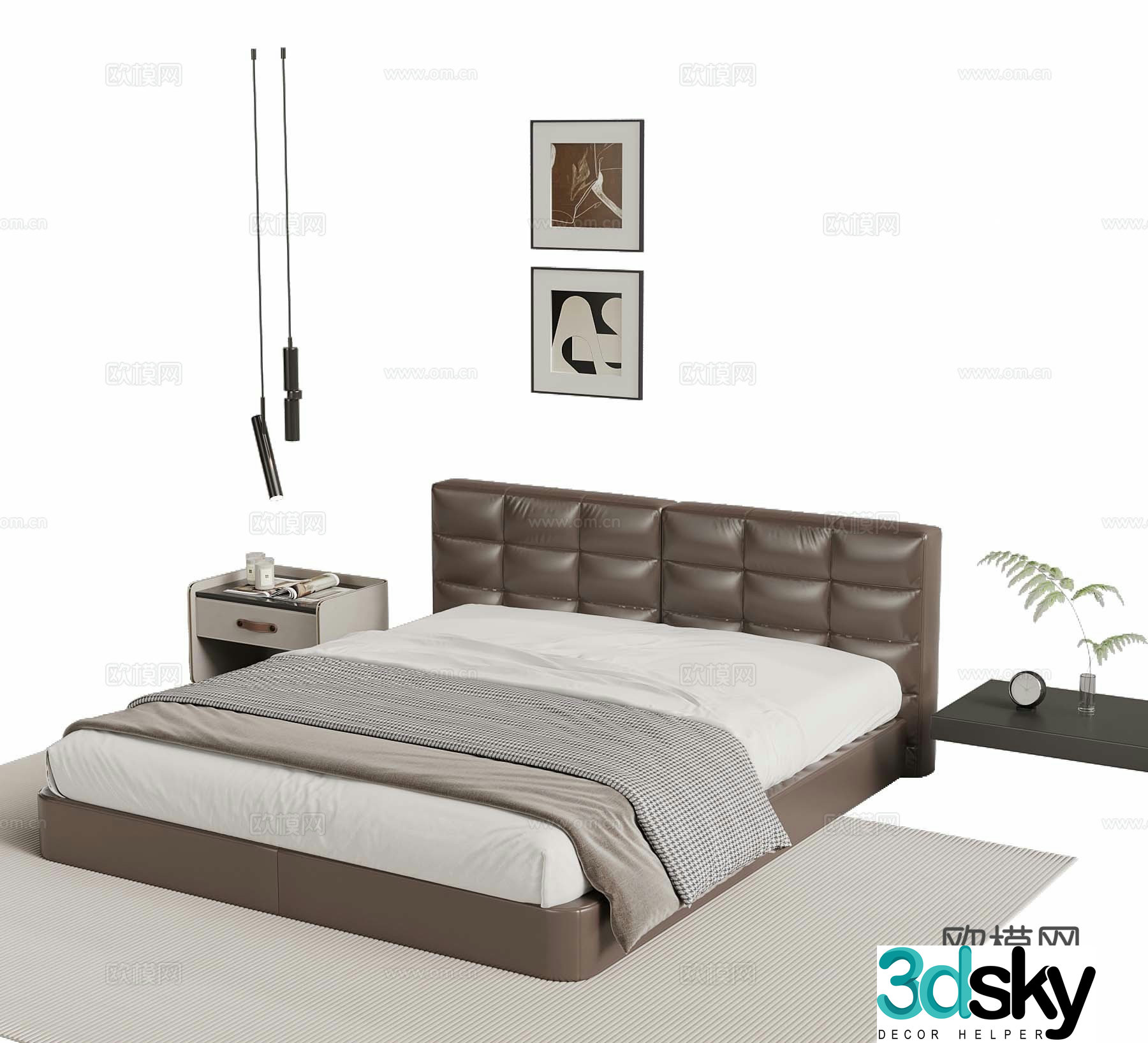 Modern Italian double bed 3d model
