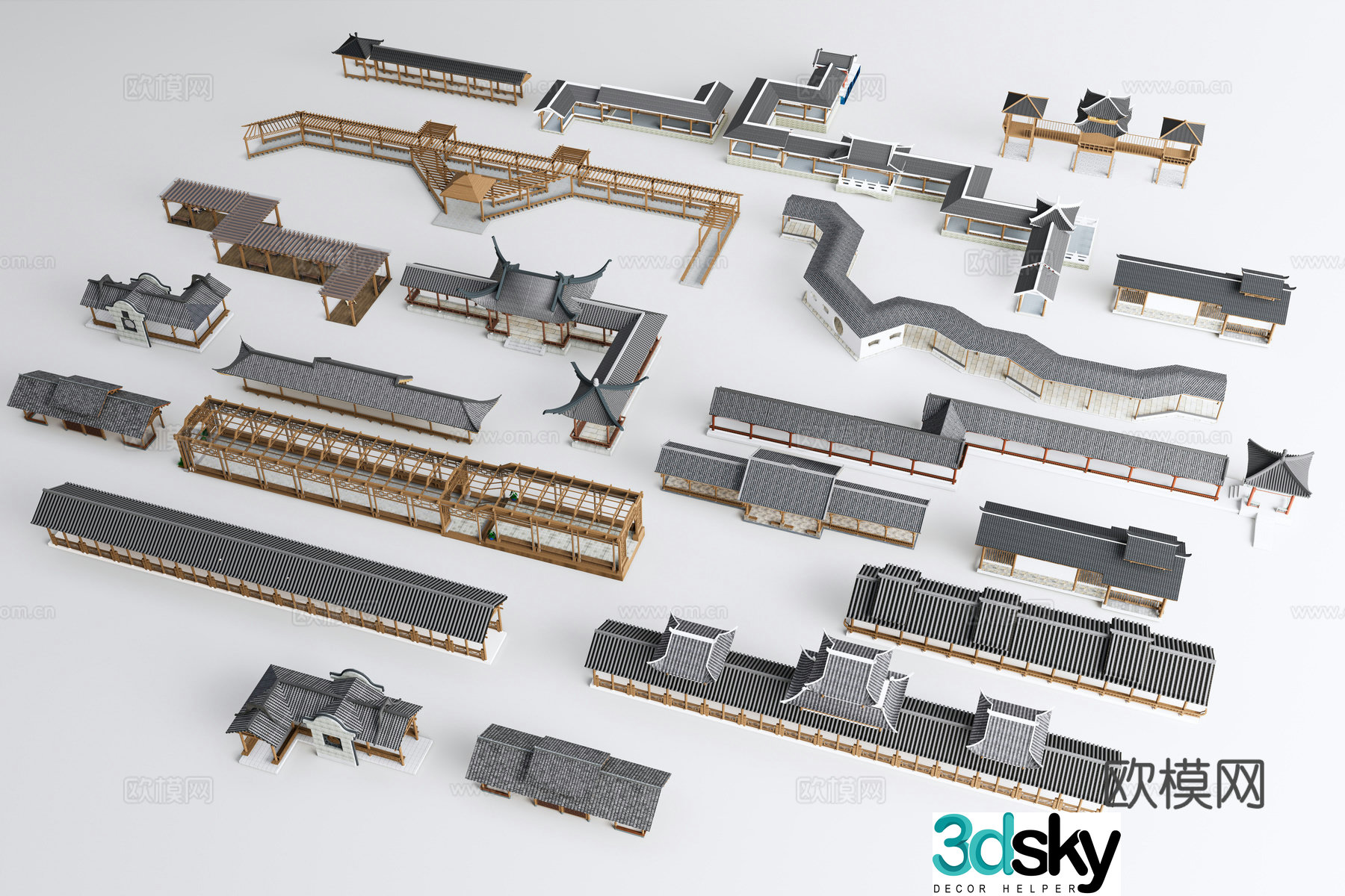 Chinese antique corridor corridor frame corridor 3D model