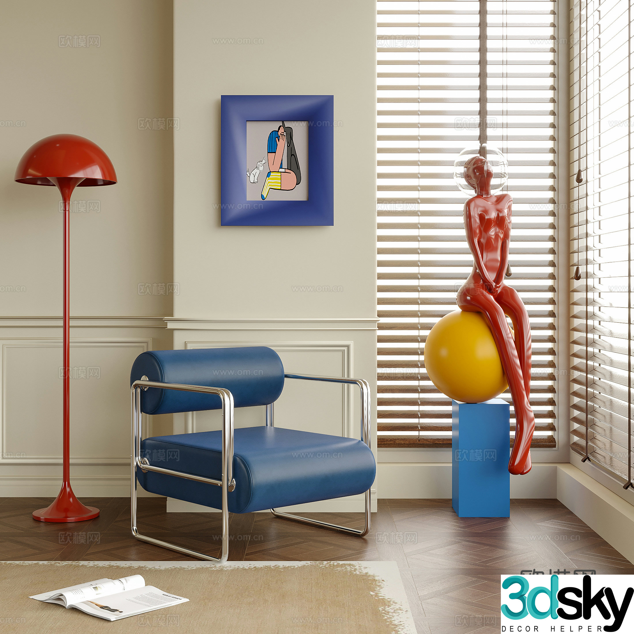 Modern Bauhaus leisure chair dopamine single chair floor lamp sculpture ornament 3d model