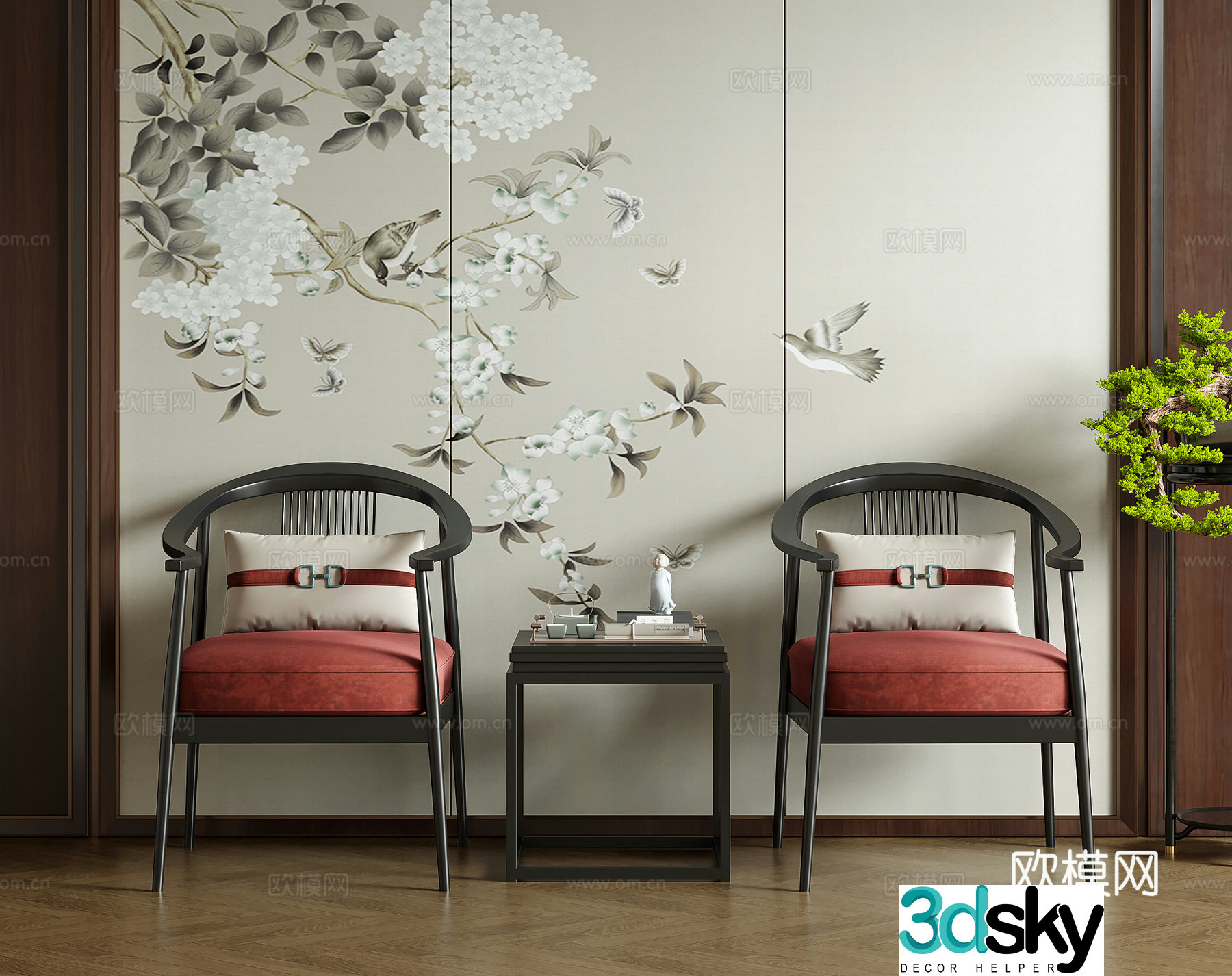 New Chinese style single chair tea chair leisure chair armchair 3d model
