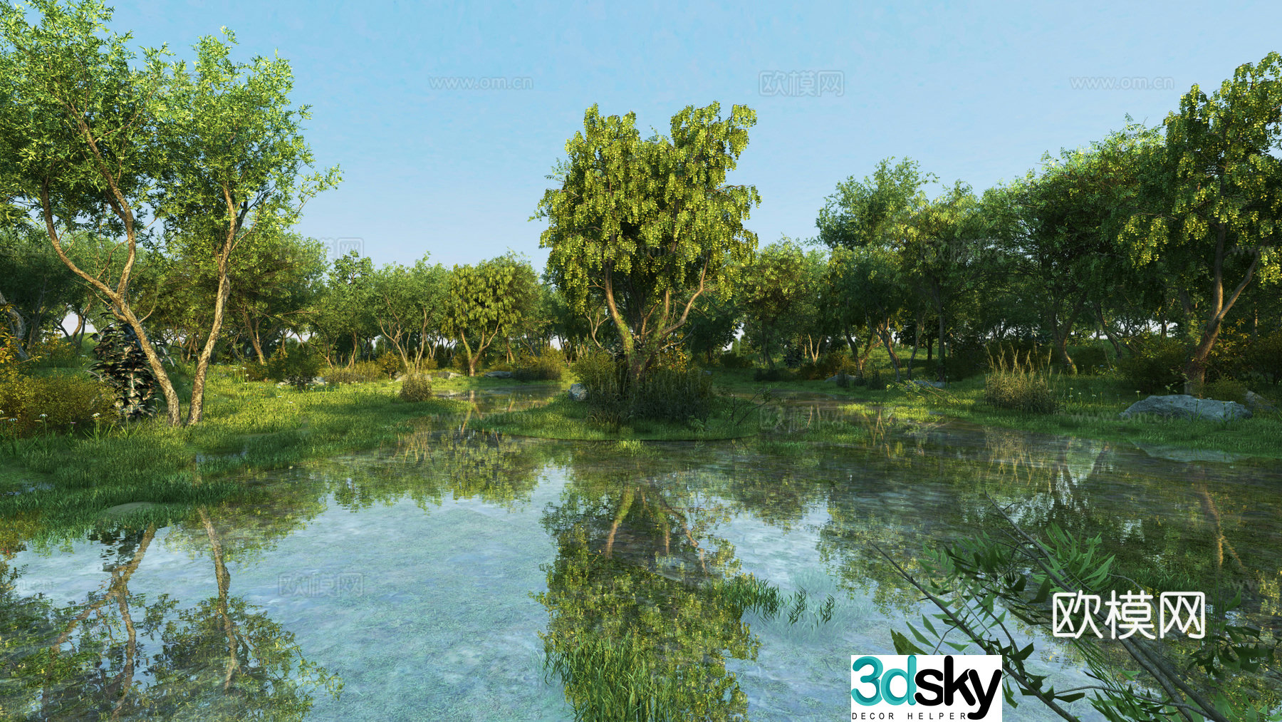 Modern wetland park landscape 3d model