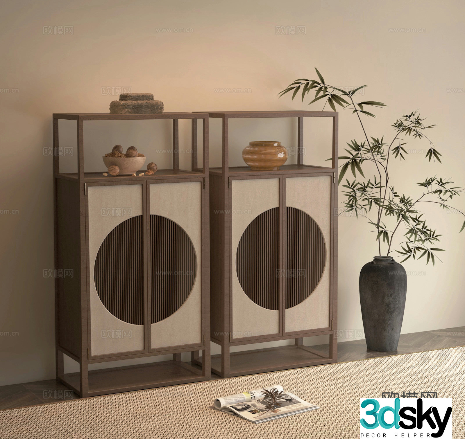 New Chinese style porch side cabinet bamboo bonsai 3D model