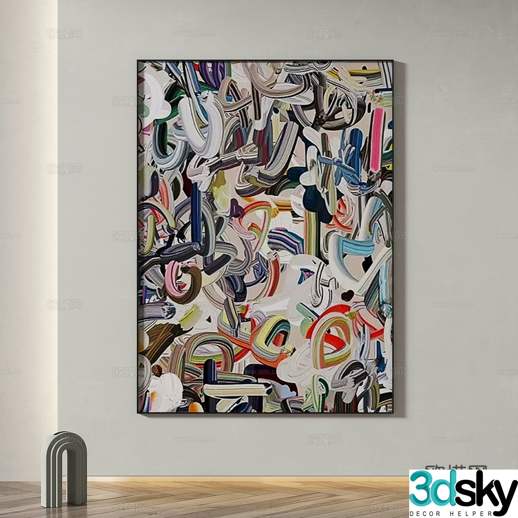 Modern simple abstract light luxury decorative painting 3d model