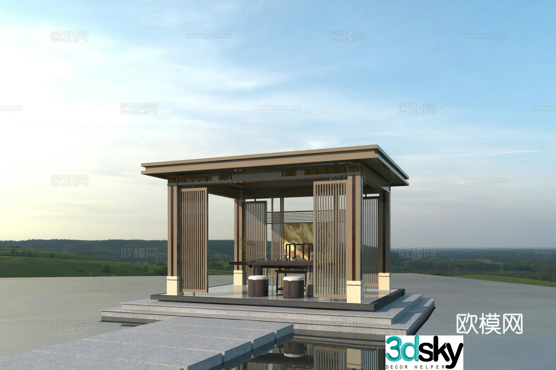 New Chinese-style landscape pavilion 3D model