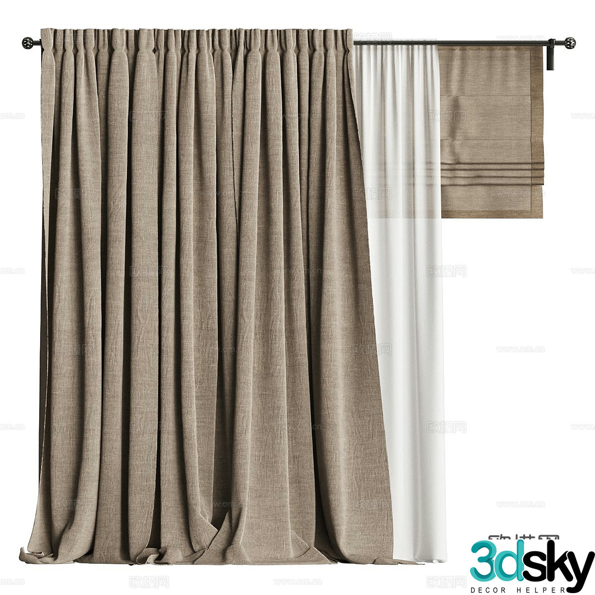 New Chinese style fabric curtains Roman curtains 3D model