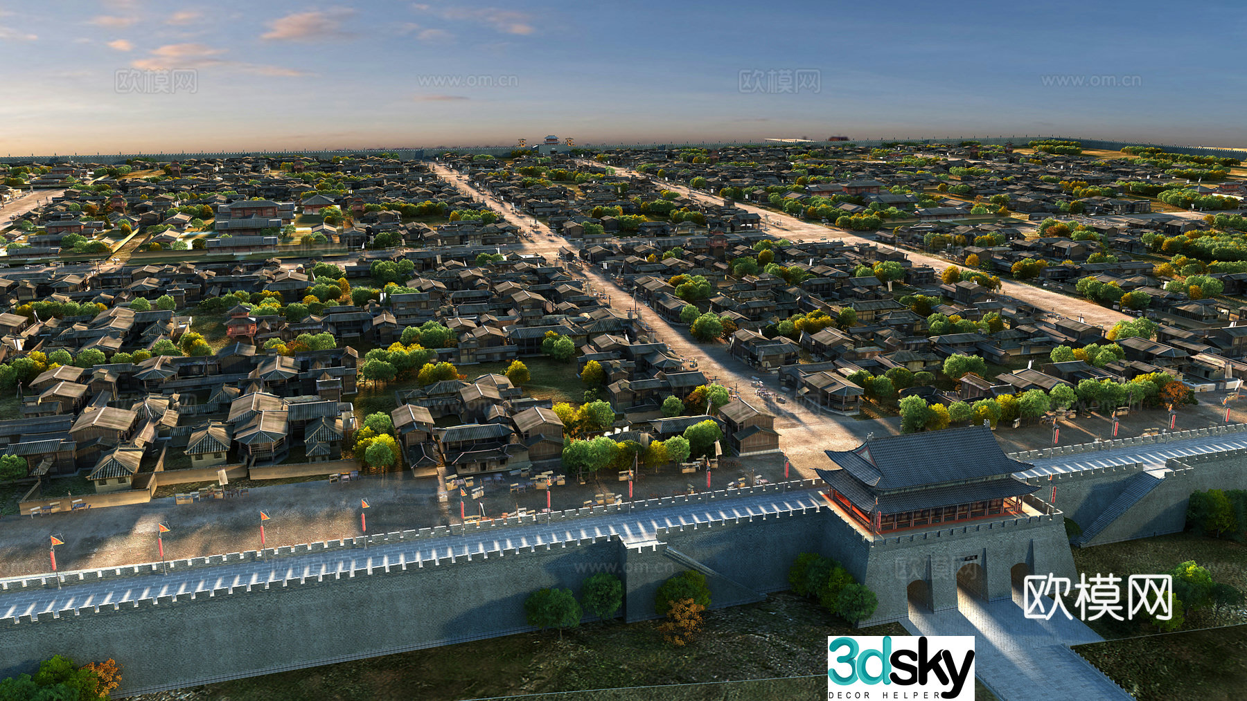 3D model of architectural landscape overlooking ancient city